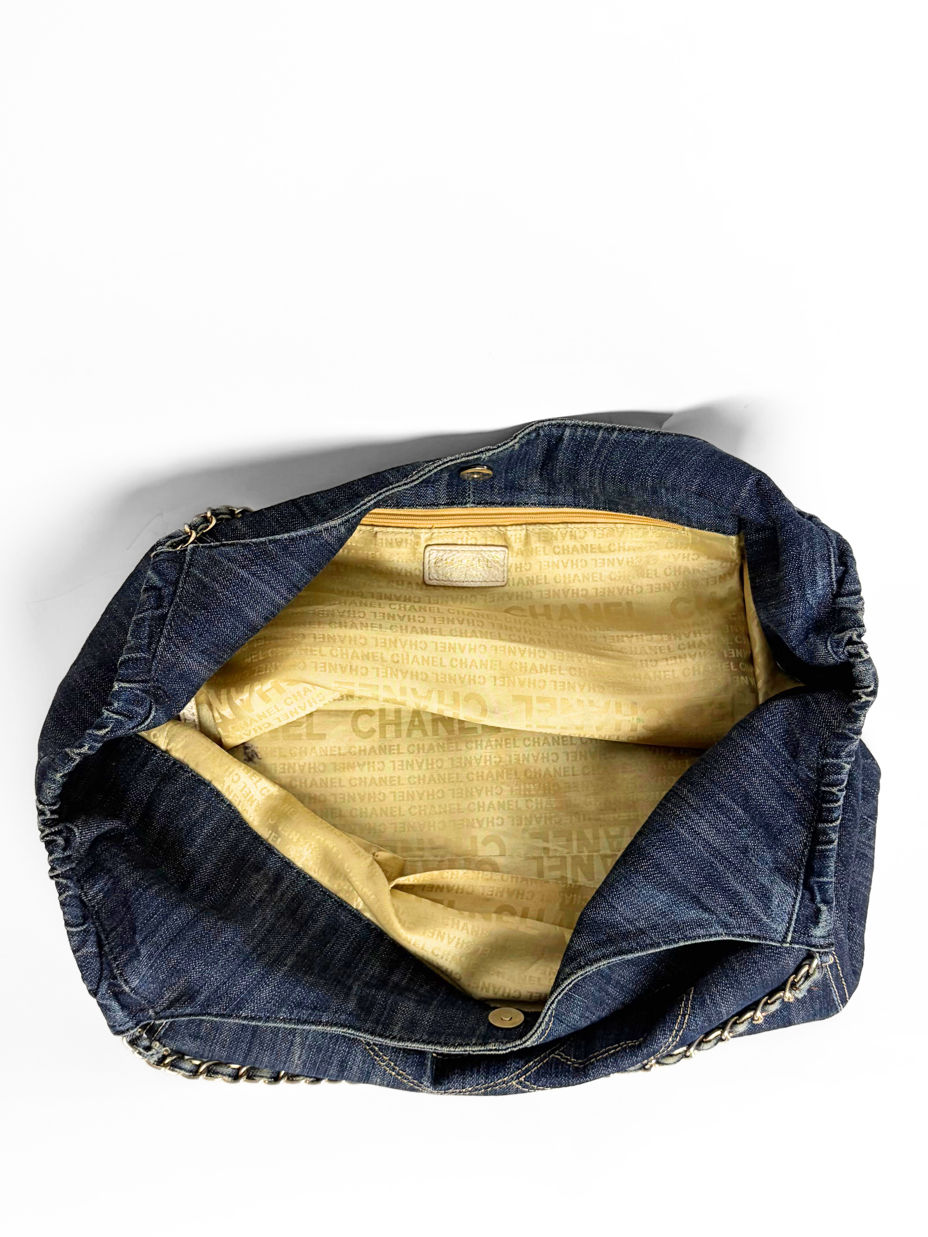 Chanel Coco Cabas Tote Bag Blue Denim with Chain-Link Handles