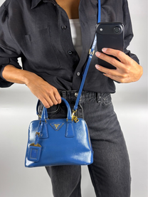 Prada Saffiano Small Promenade Bag in Cobalt Blue