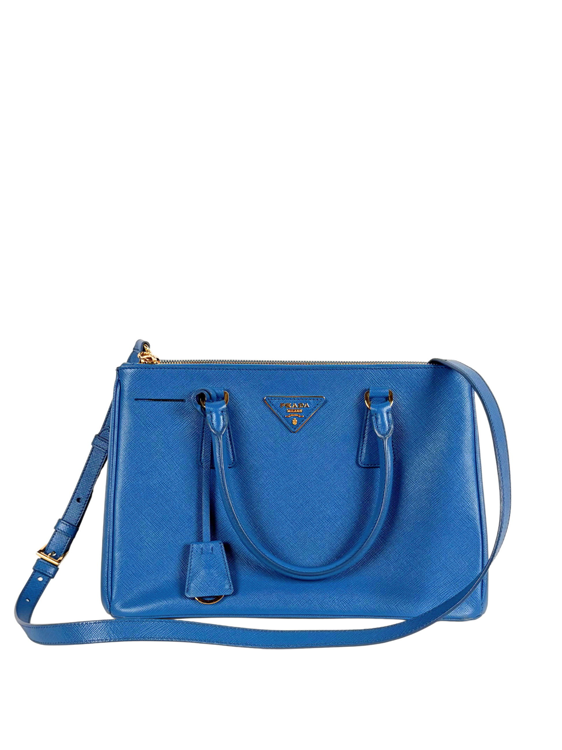 PRADA SAFFIANO LUX GALLERIA DOUBLE-ZIP TOTE BLUE