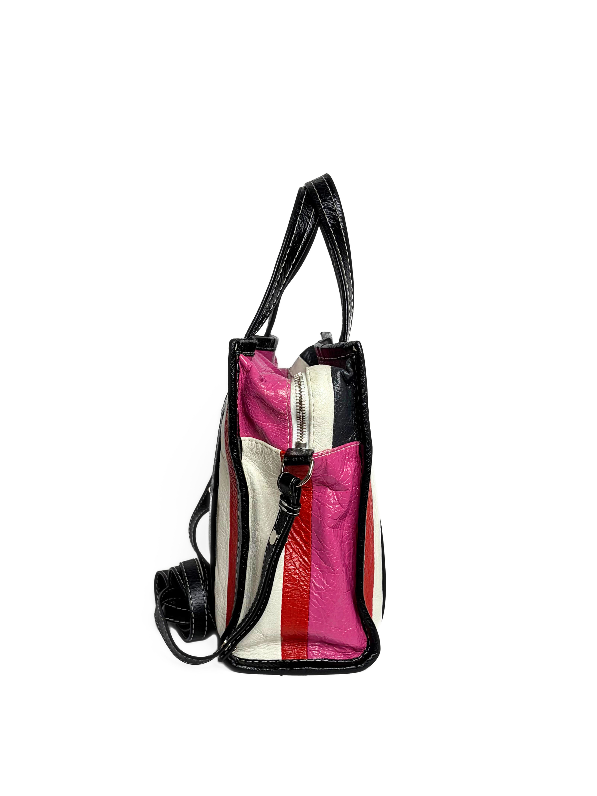 Balenciaga Bazar Mini Shopper Bag Multicolor Striped Crinkled Leather