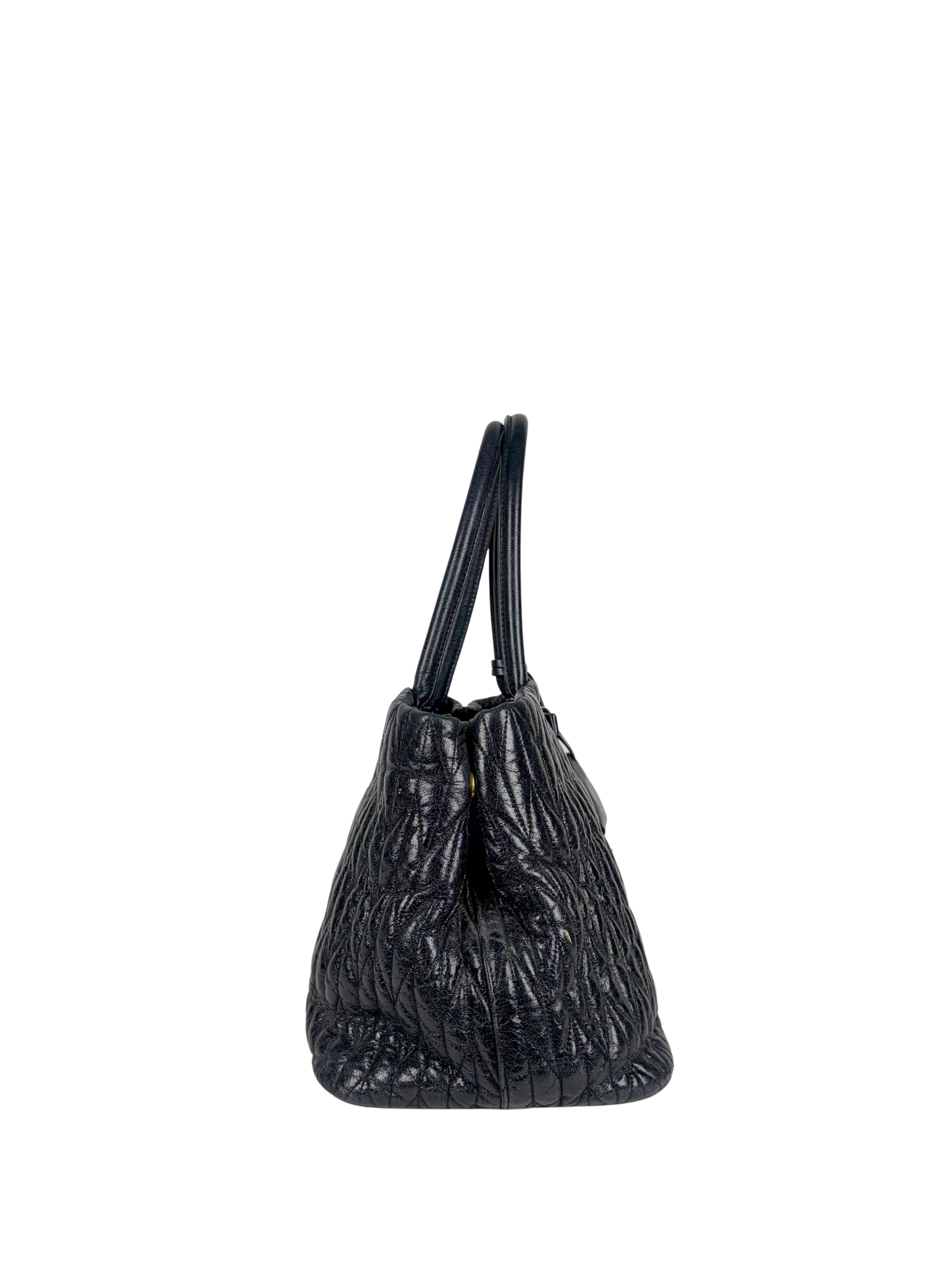 Miu Miu Black Matelassé Leather Tote