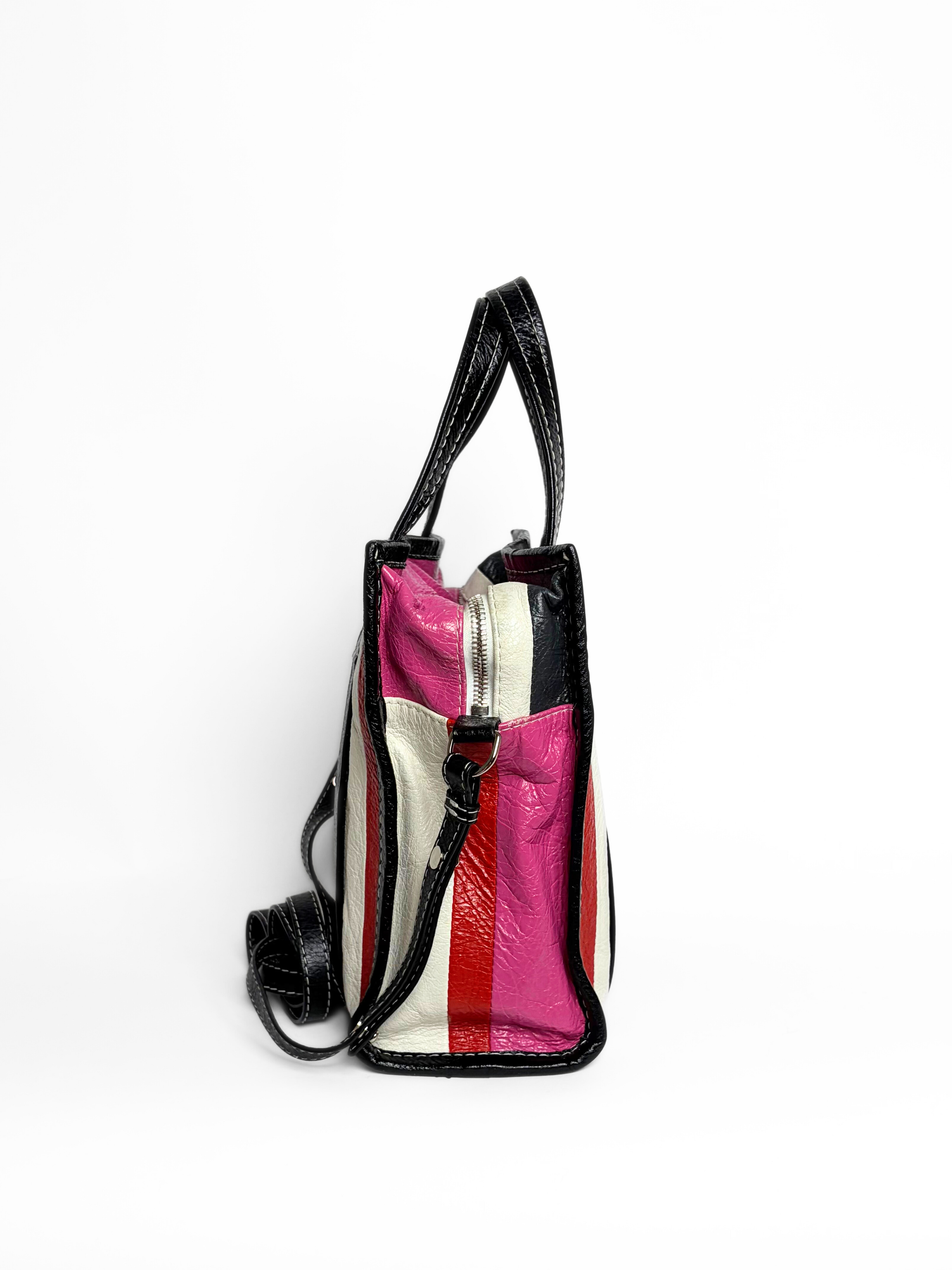 Balenciaga Bazar Mini Shopper Bag Multicolor Striped Crinkled Leather