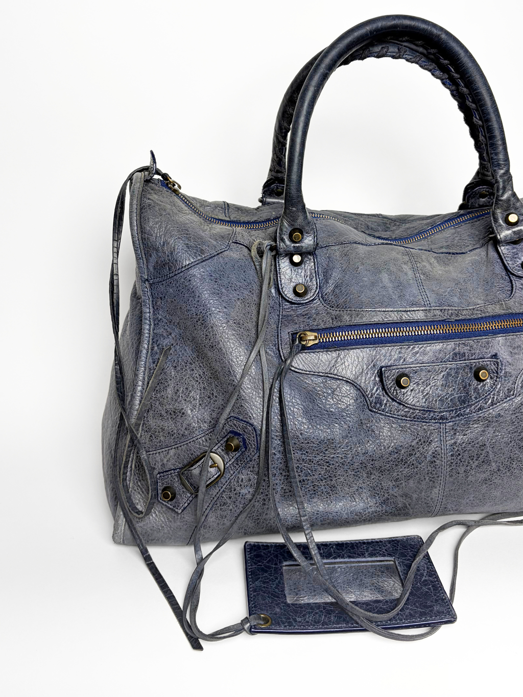 Balenciaga Classic Work Bag Grey/Navy Distressed Leather