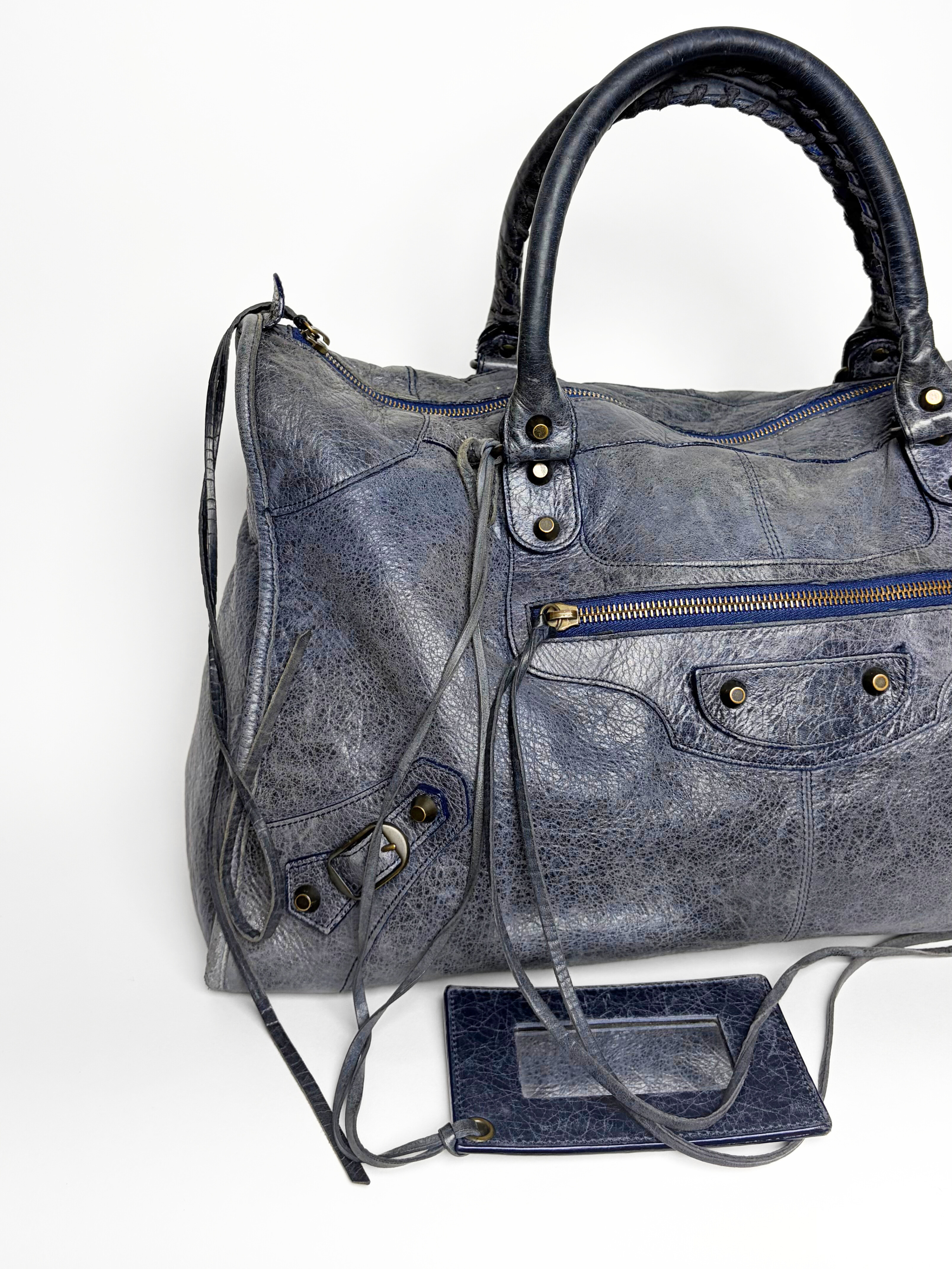 Balenciaga Classic Work Bag Grey/Navy Distressed Leather