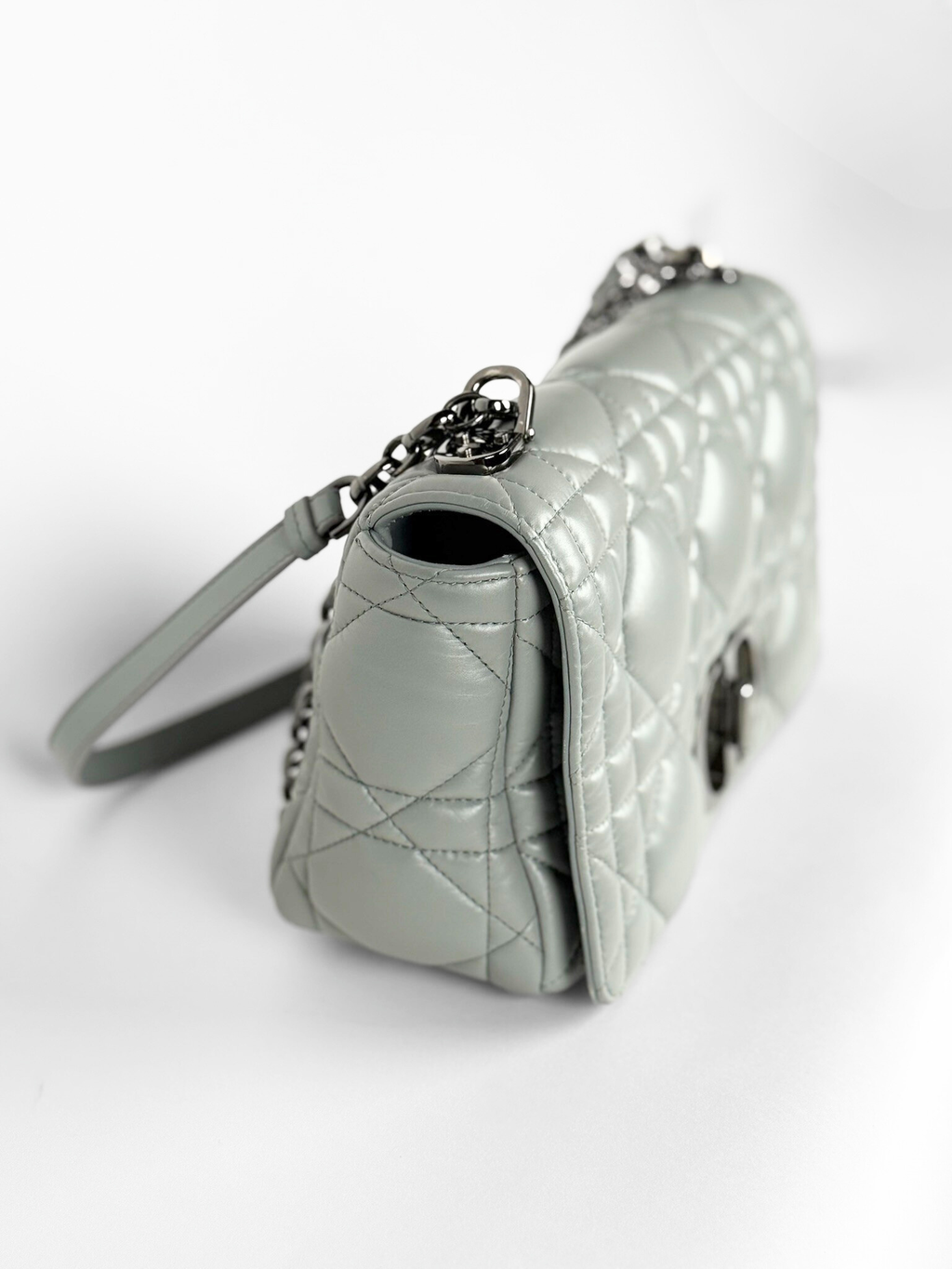 Dior Caro Bag Gray Quilted Calfskin with Ruthenium Hardware