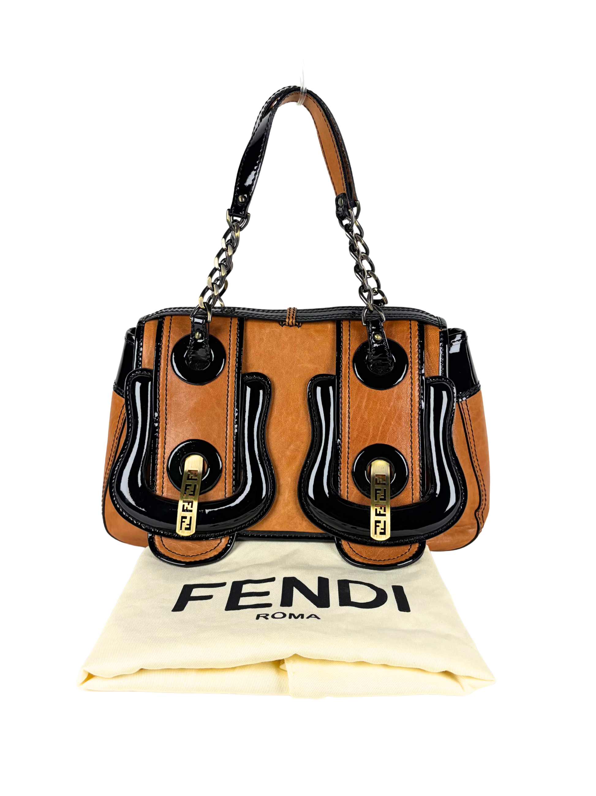 Fendi Cognac &amp; Patent Leather B Bag