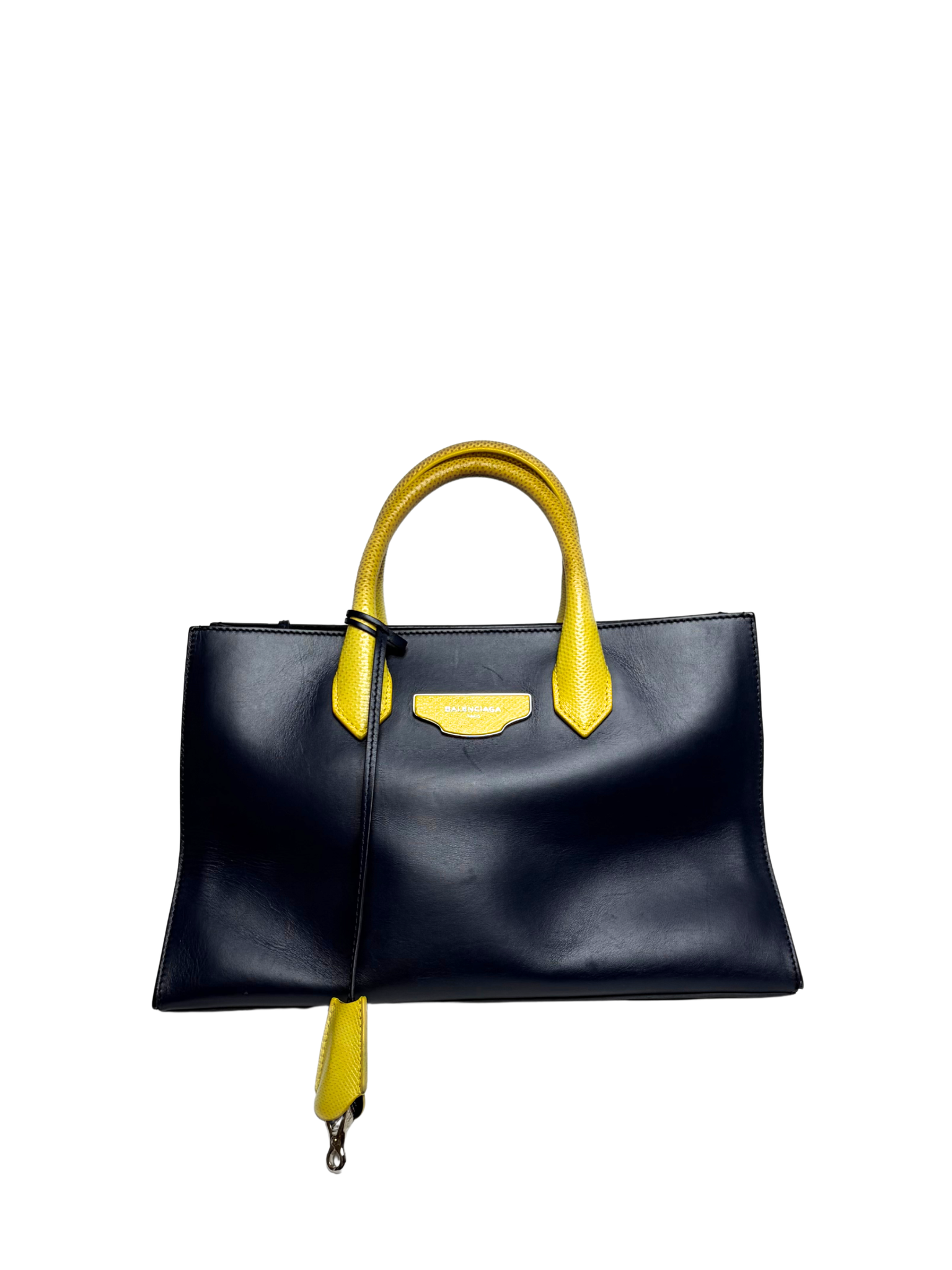 Balenciaga Padlock Nude Work Bag Navy/Yellow Leather