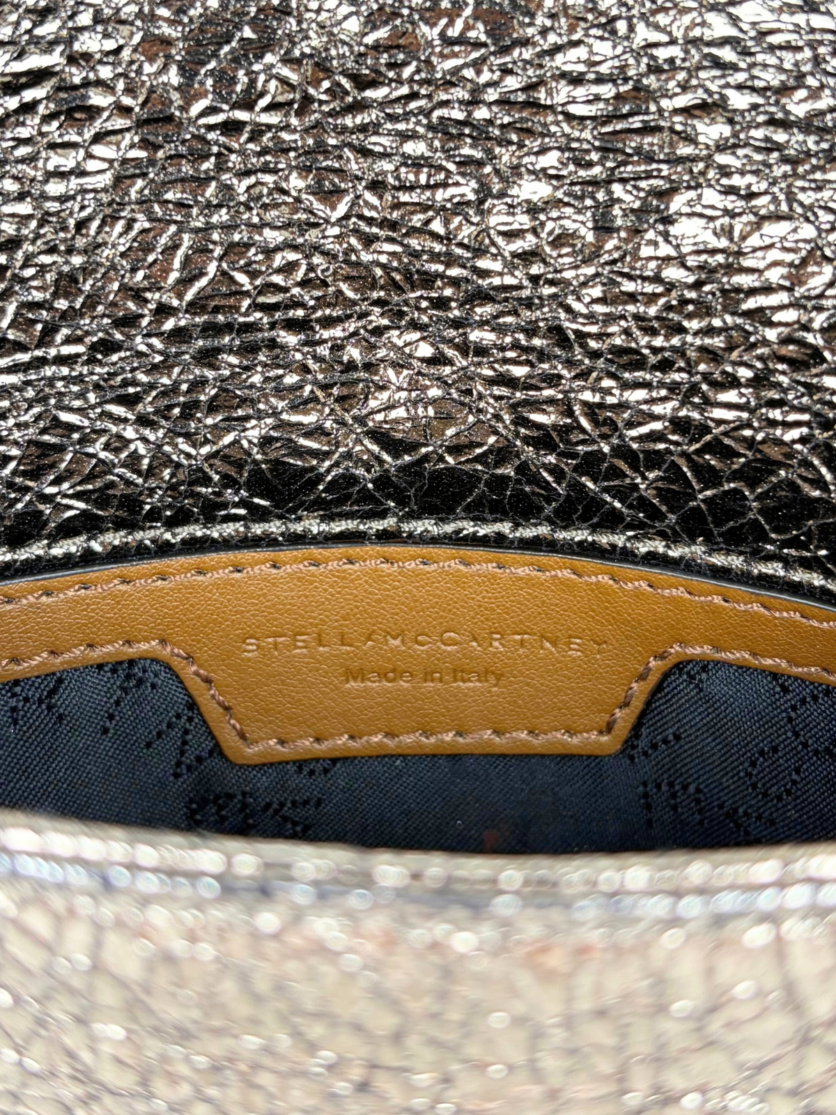 Stella McCartney Falabella Metallic Crackled Cross-Body Flap Bag