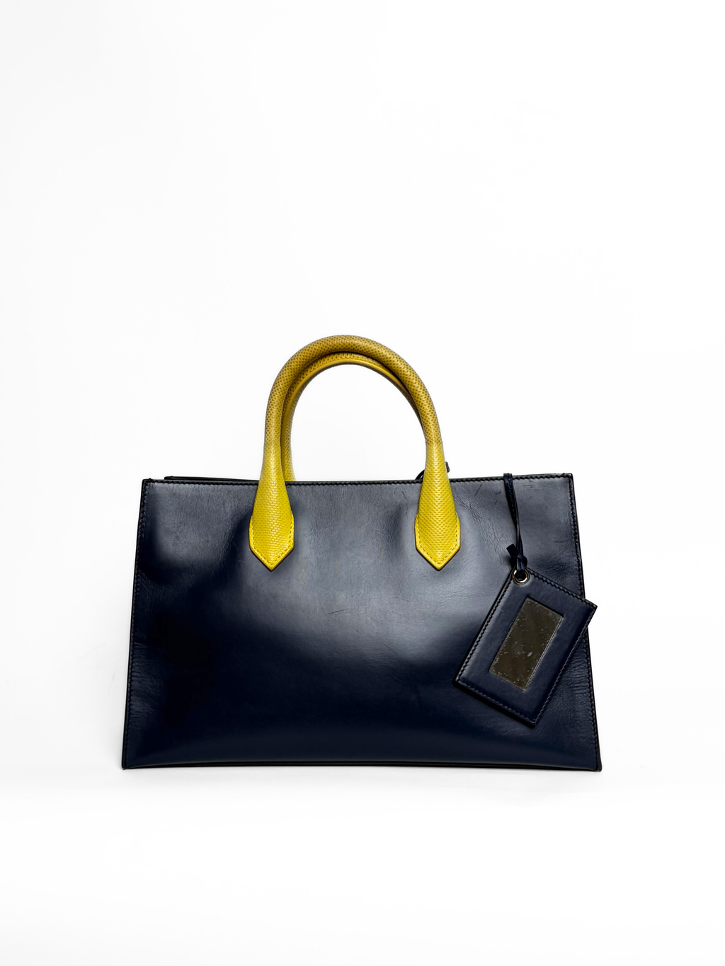 Balenciaga Padlock Nude Work Bag Navy/Yellow Leather