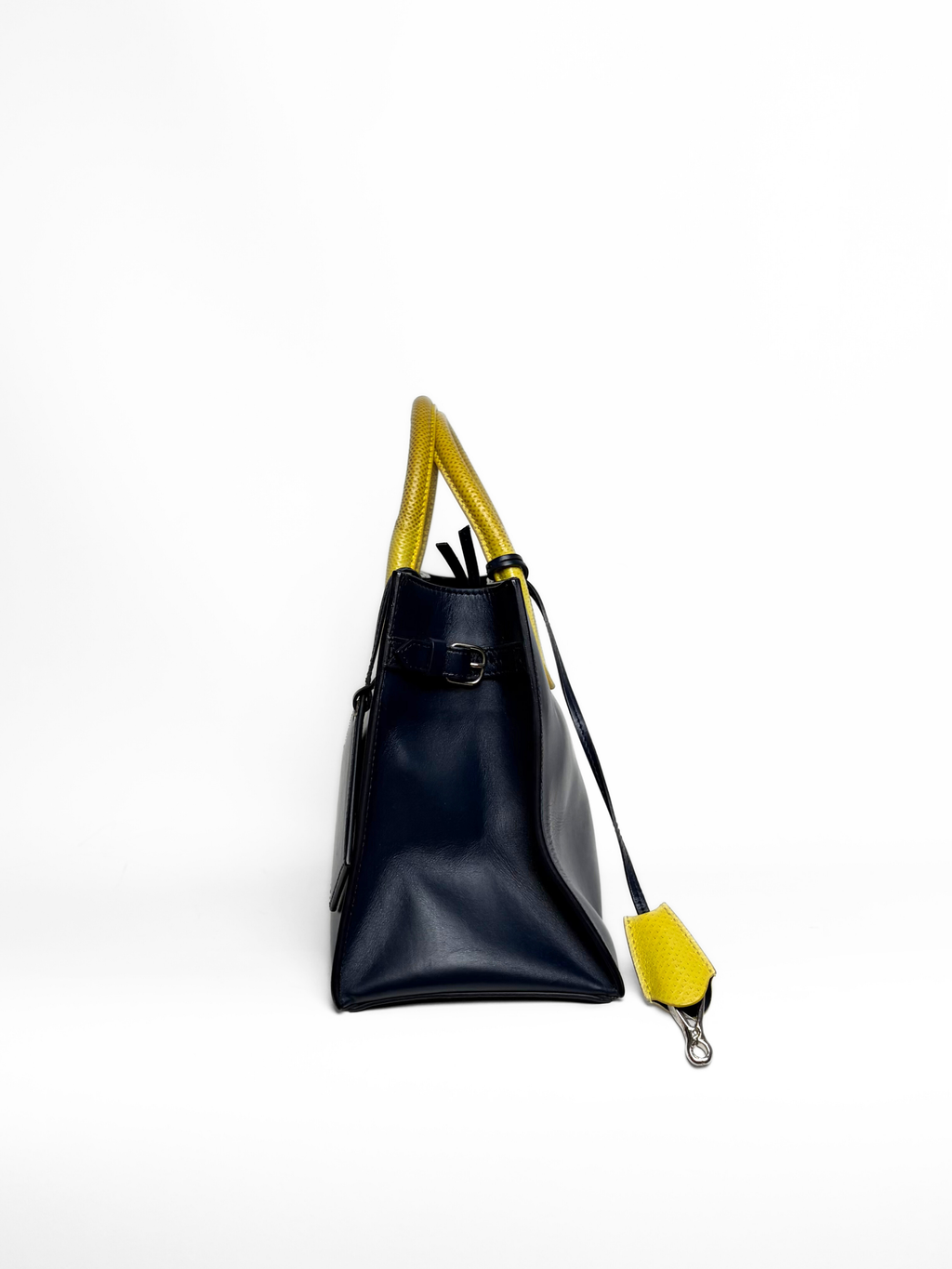 Balenciaga Padlock Nude Work Bag Navy/Yellow Leather