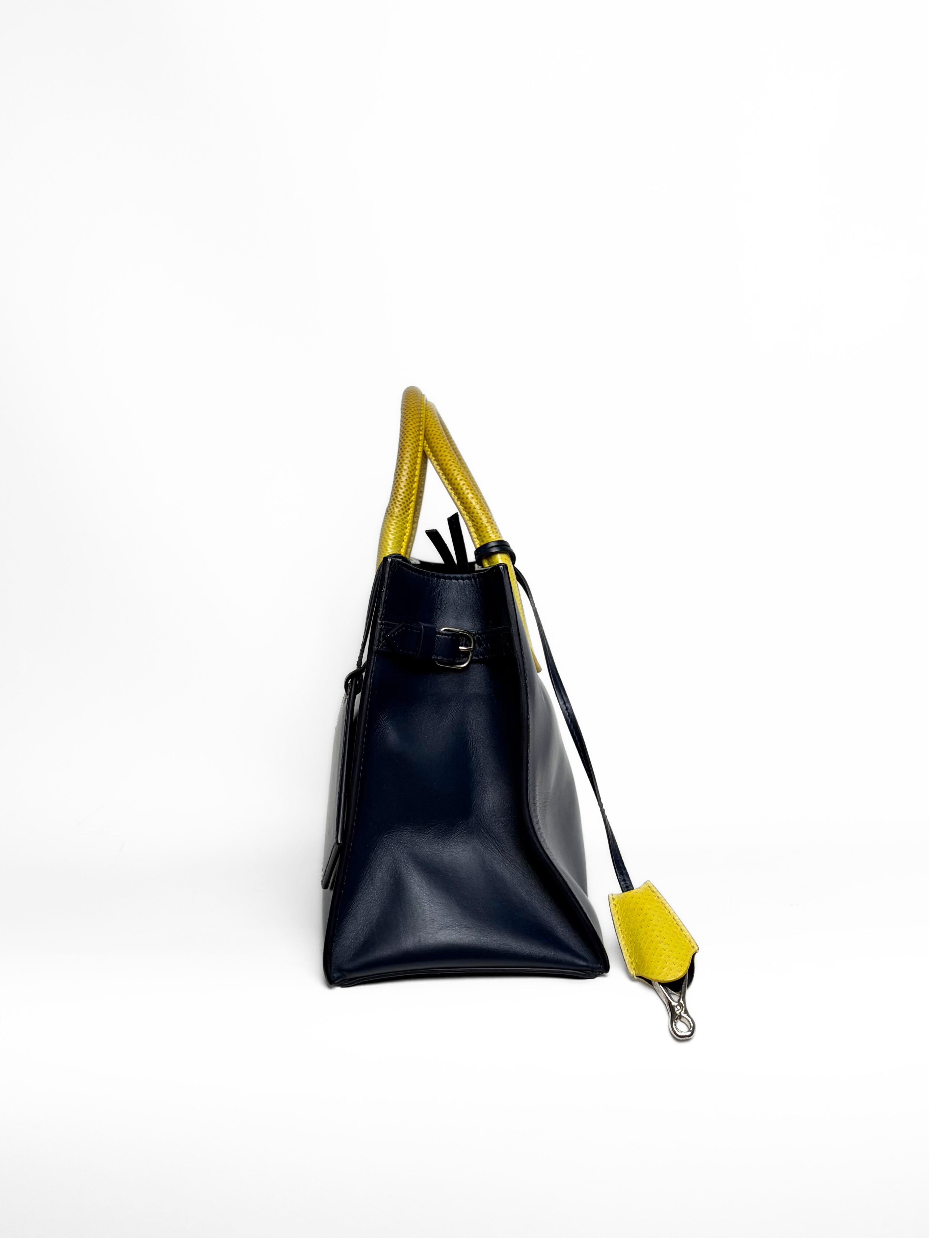 Balenciaga Padlock Nude Work Bag Navy/Yellow Leather