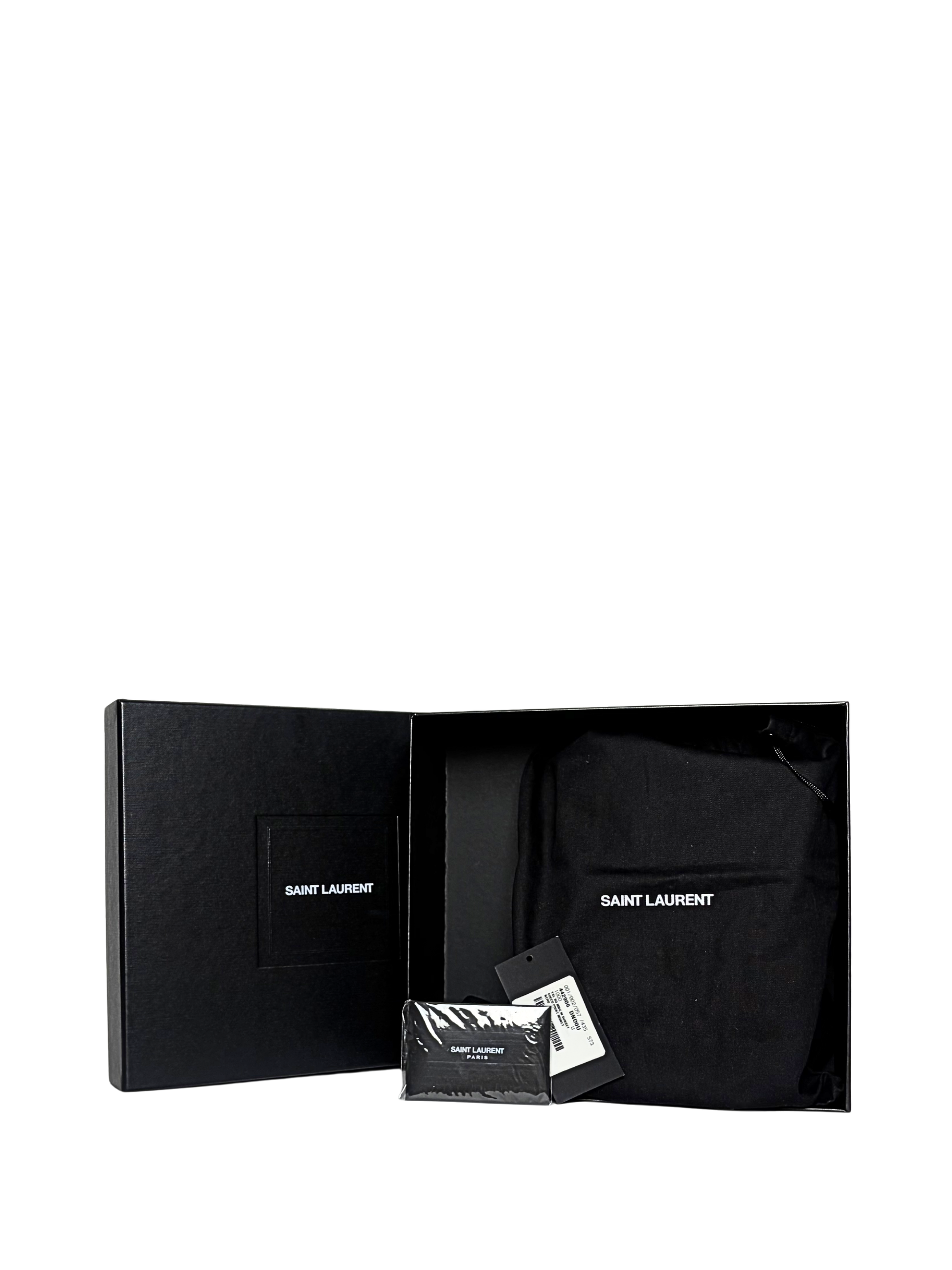 Saint Laurent Black Sunset Medium Shiny Croc-Embossed Shoulder Bag