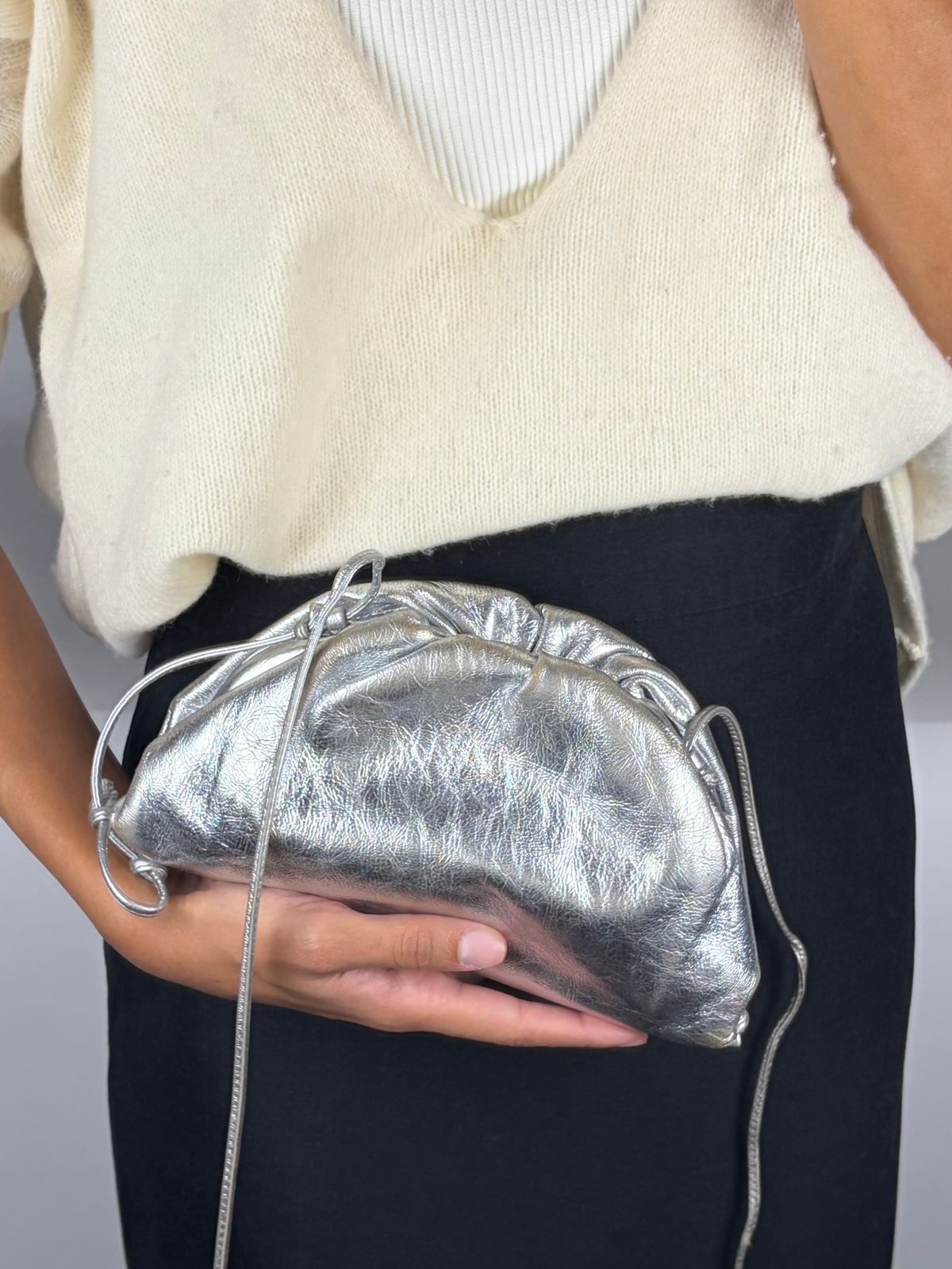 Bottega Veneta Mini Pouch Metallic Leather Bag