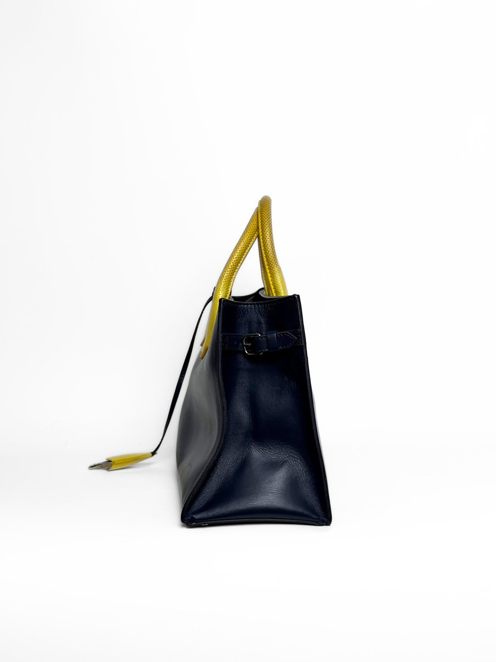 Balenciaga Padlock Nude Work Bag Navy/Yellow Leather