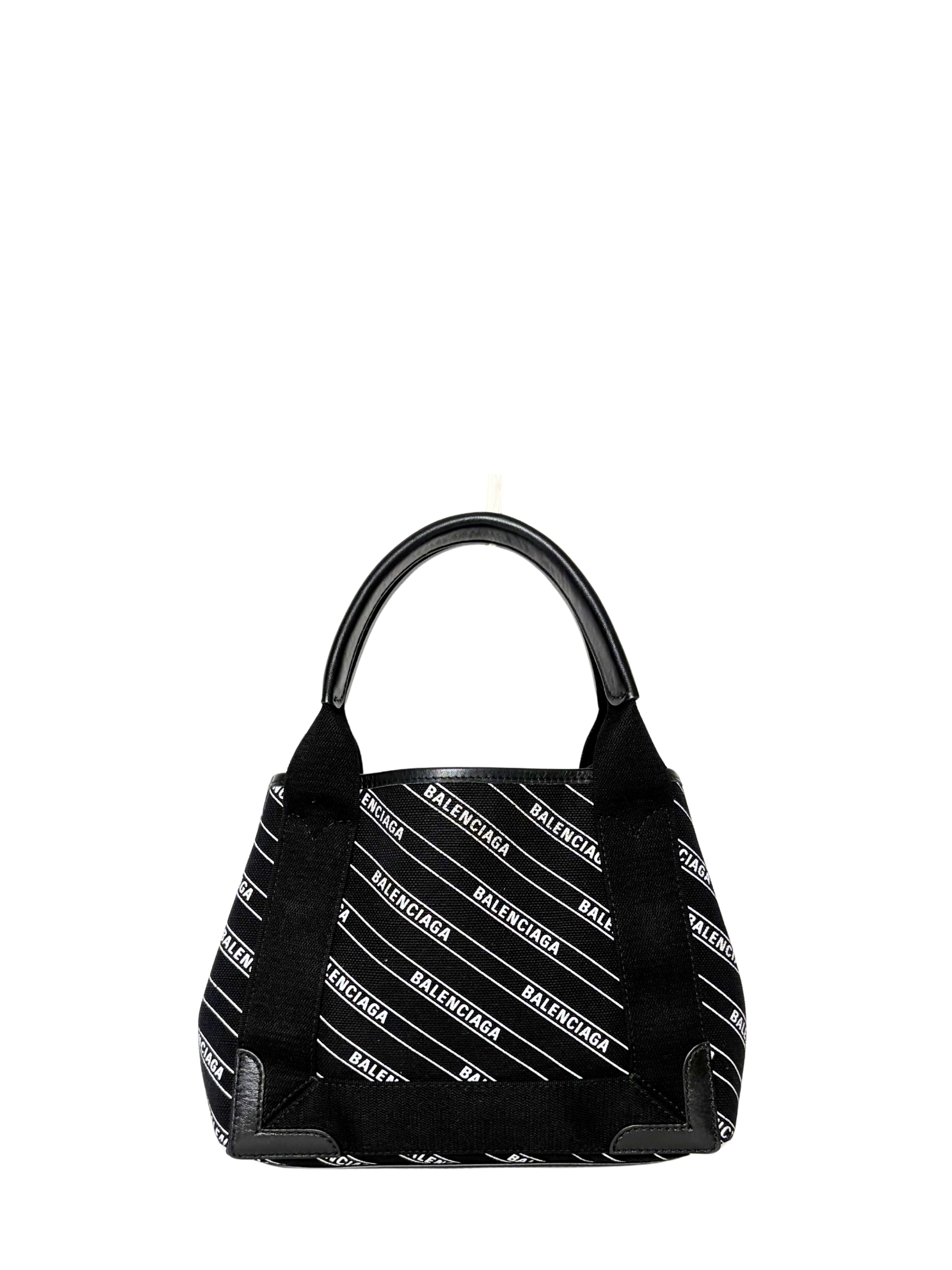Balenciaga Canvas Logo Print Navy Cabas XS Black White