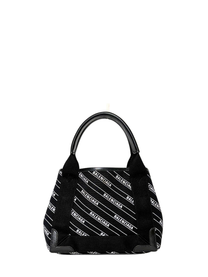 Balenciaga Canvas Logo Print Navy Cabas XS Black White