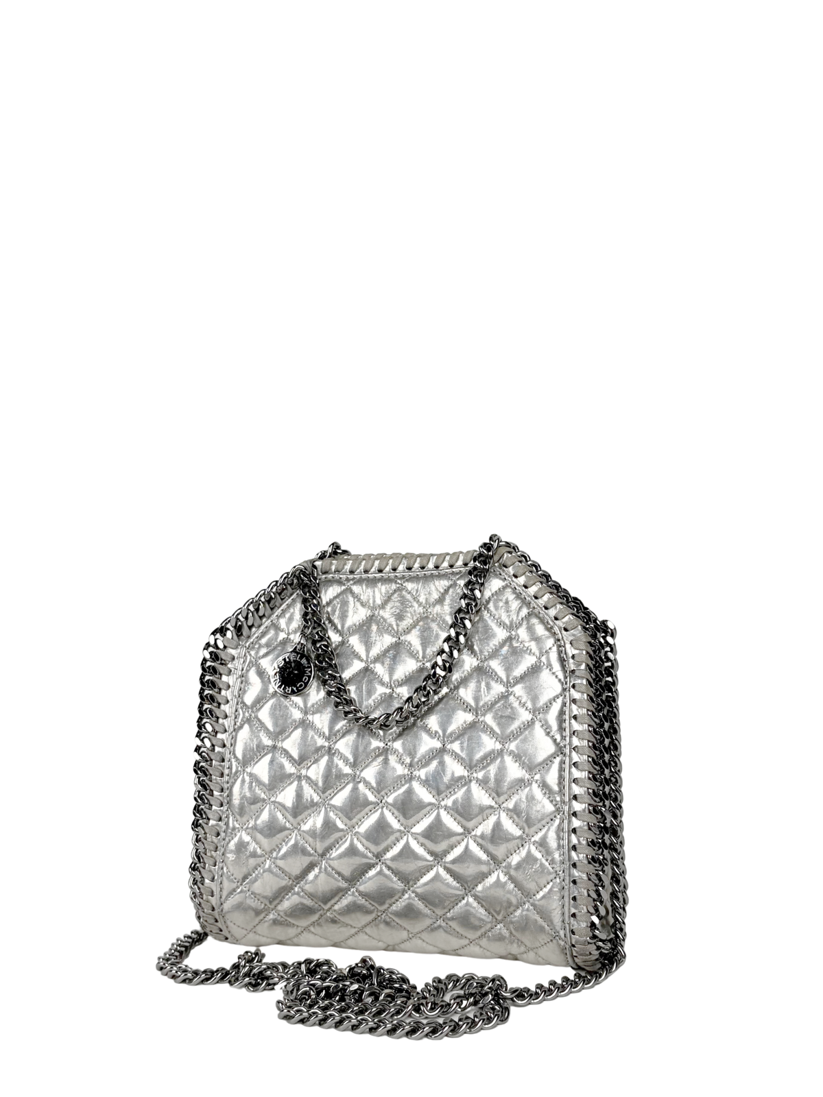 Stella McCartney Falabella Metallic Silver Quilted Mini Tote