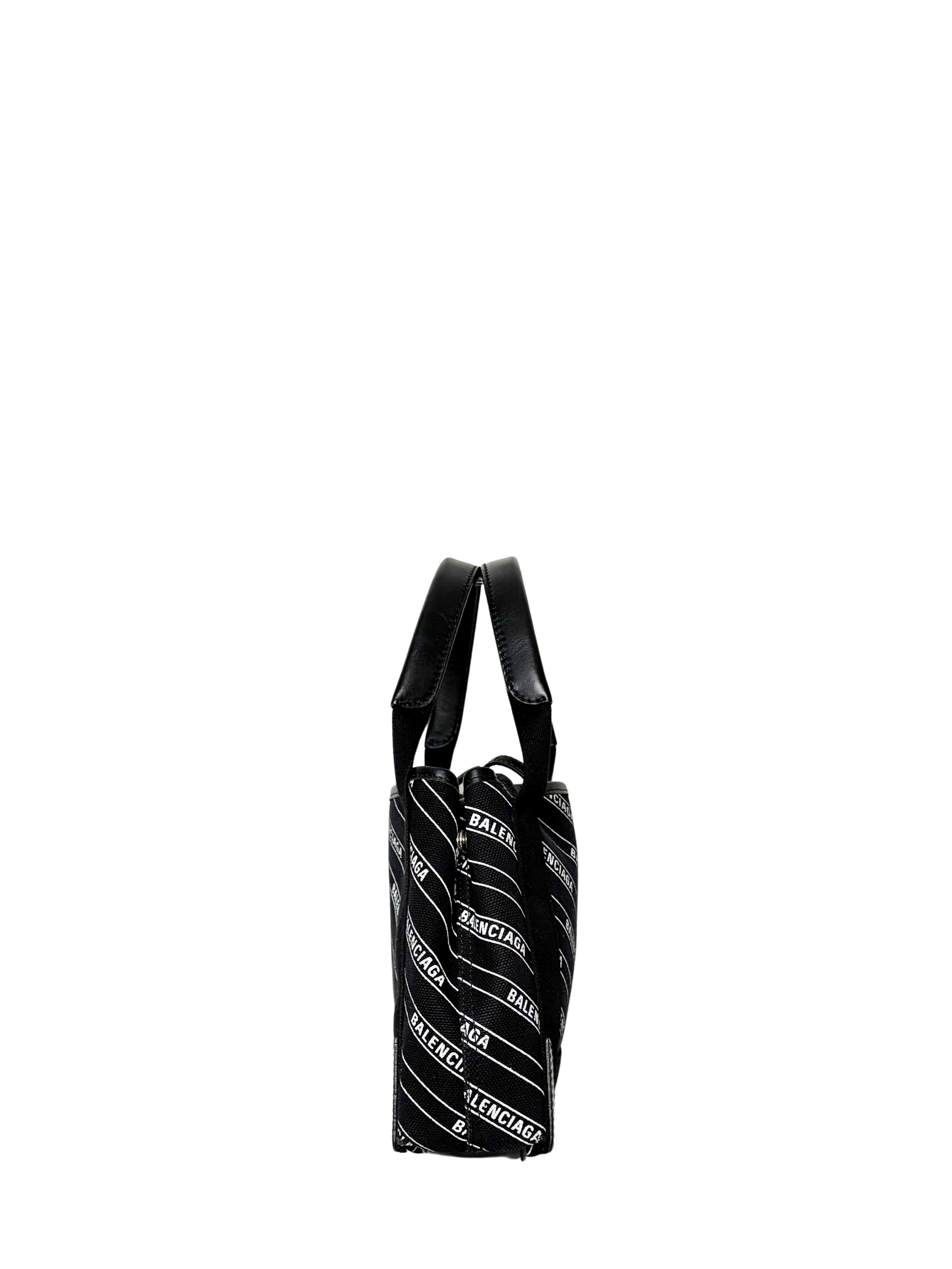 Balenciaga Canvas Logo Print Navy Cabas XS Black White