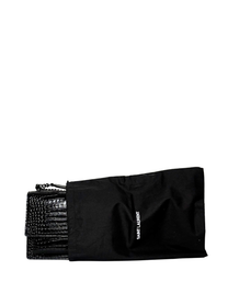 Saint Laurent Black Sunset Medium Shiny Croc-Embossed Shoulder Bag