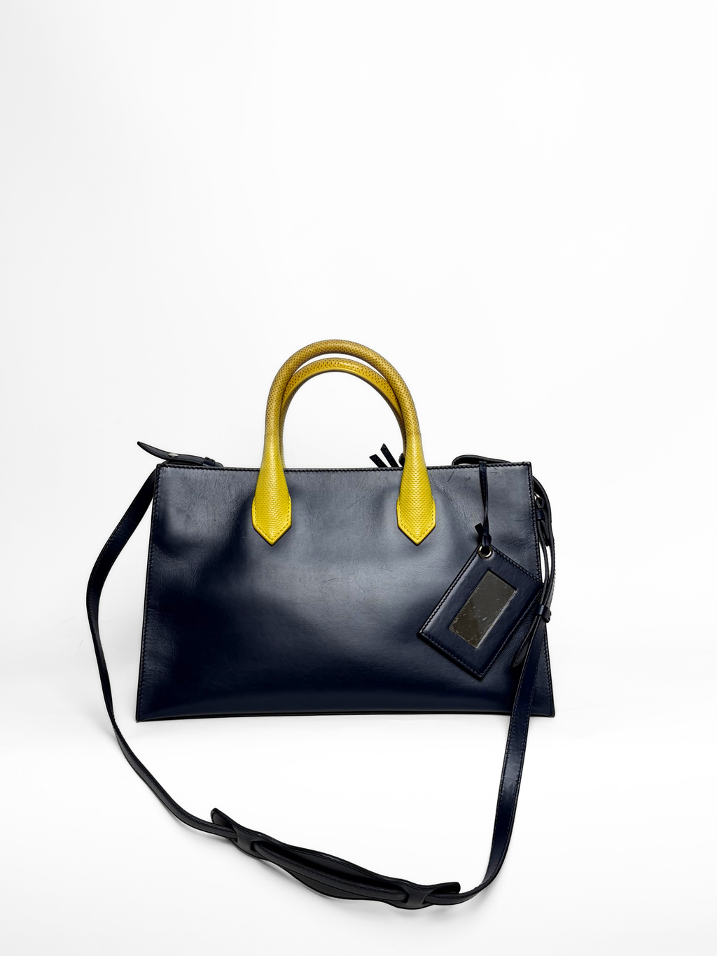 Balenciaga Padlock Nude Work Bag Navy/Yellow Leather