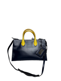 Balenciaga Padlock Nude Work Bag Navy/Yellow Leather