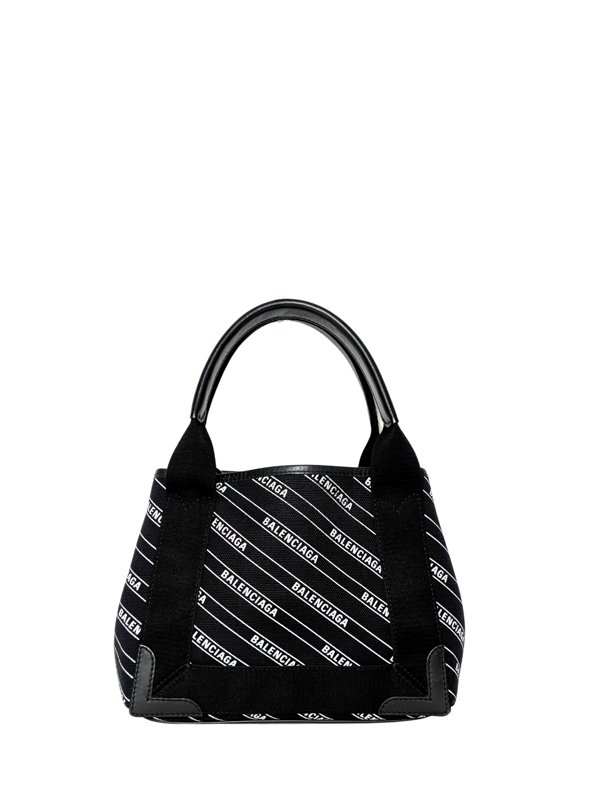 Balenciaga Canvas Logo Print Navy Cabas XS Black White