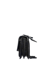 Saint Laurent Black Sunset Medium Shiny Croc-Embossed Shoulder Bag