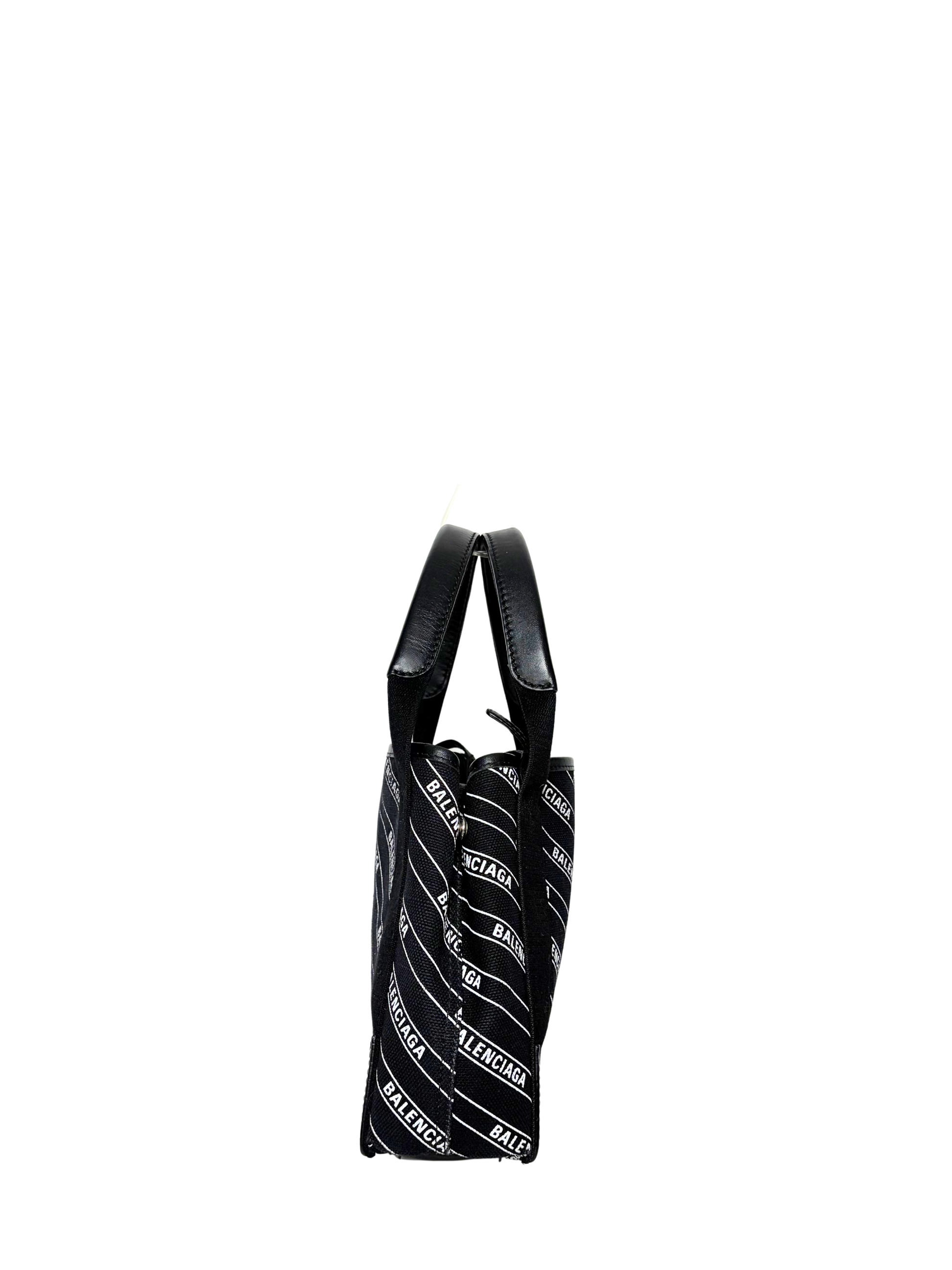 Balenciaga Canvas Logo Print Navy Cabas XS Black White