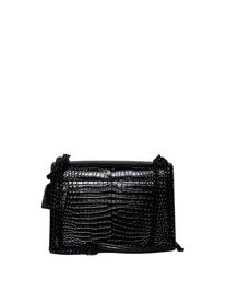 Saint Laurent Black Sunset Medium Shiny Croc-Embossed Shoulder Bag