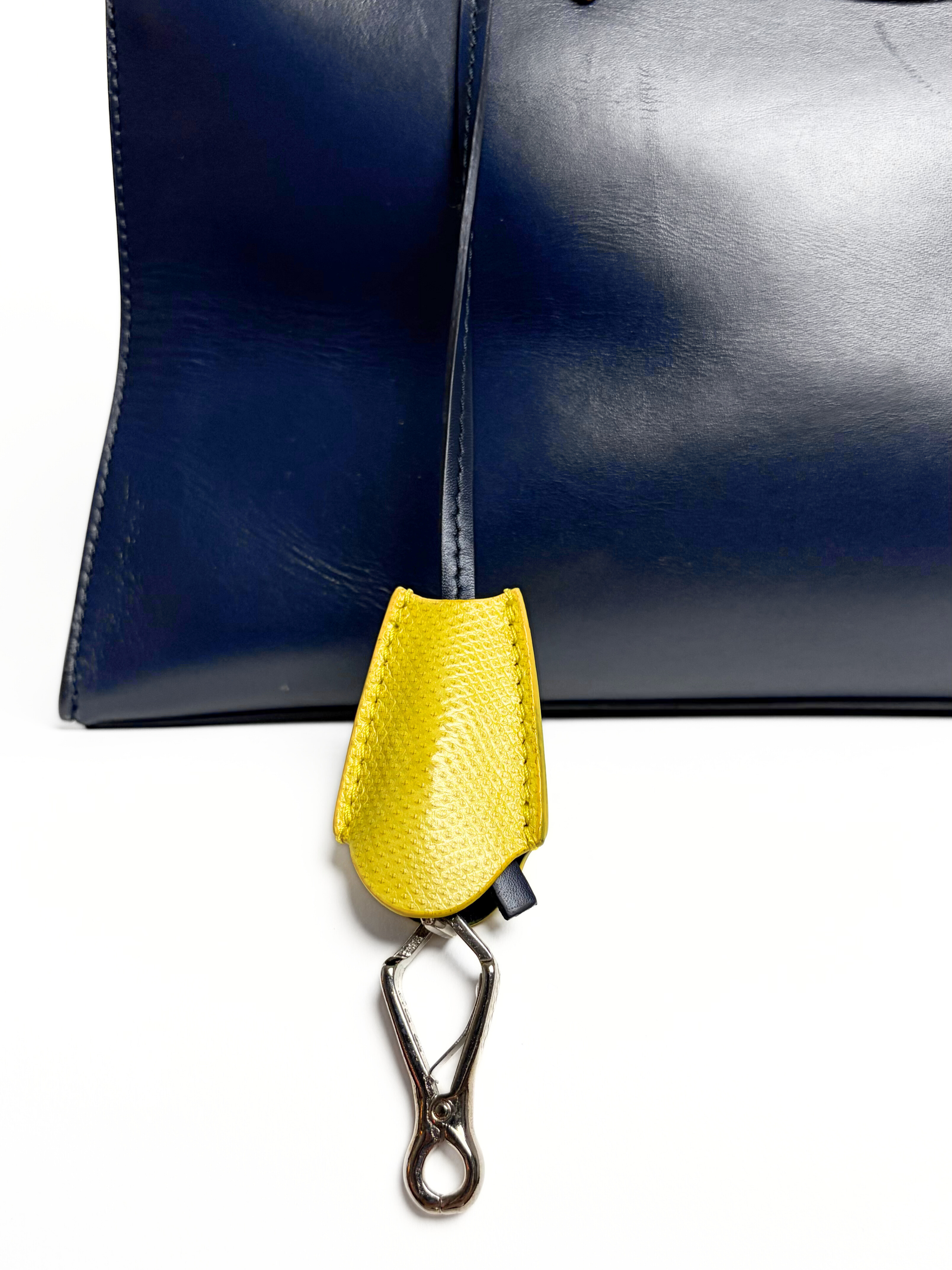 Balenciaga Padlock Nude Work Bag Navy/Yellow Leather
