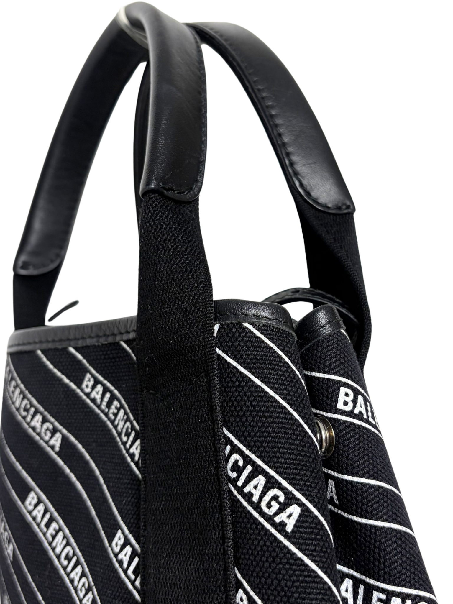 Balenciaga Canvas Logo Print Navy Cabas XS Black White