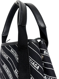 Balenciaga Canvas Logo Print Navy Cabas XS Black White