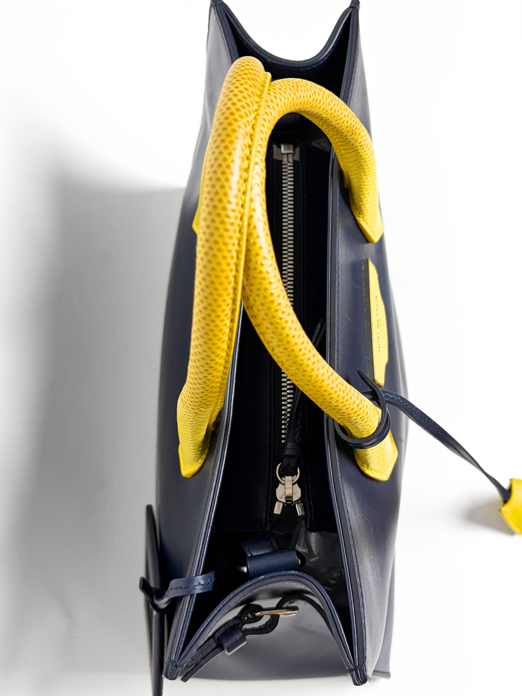 Balenciaga Padlock Nude Work Bag Navy/Yellow Leather