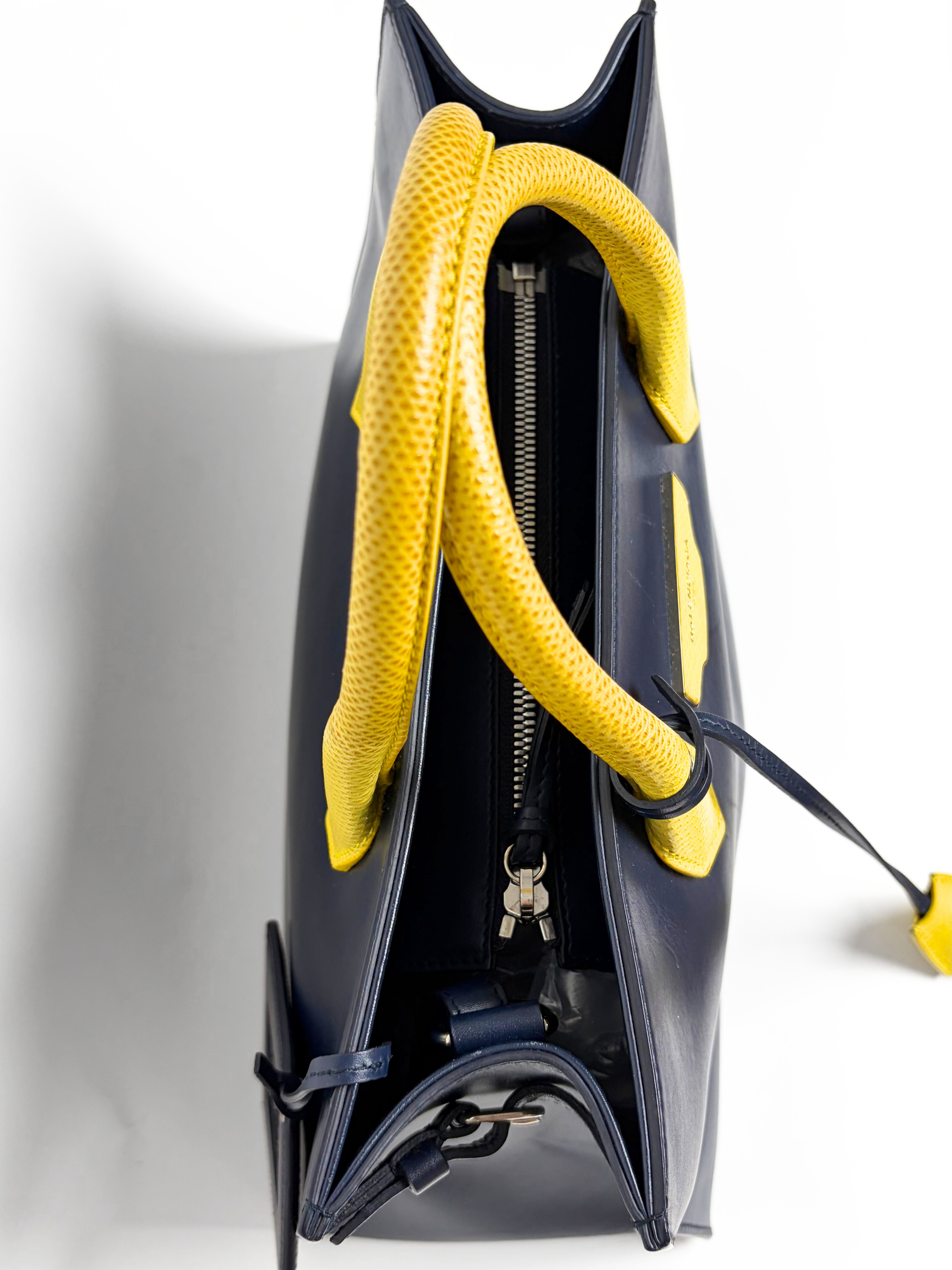 Balenciaga Padlock Nude Work Bag Navy/Yellow Leather