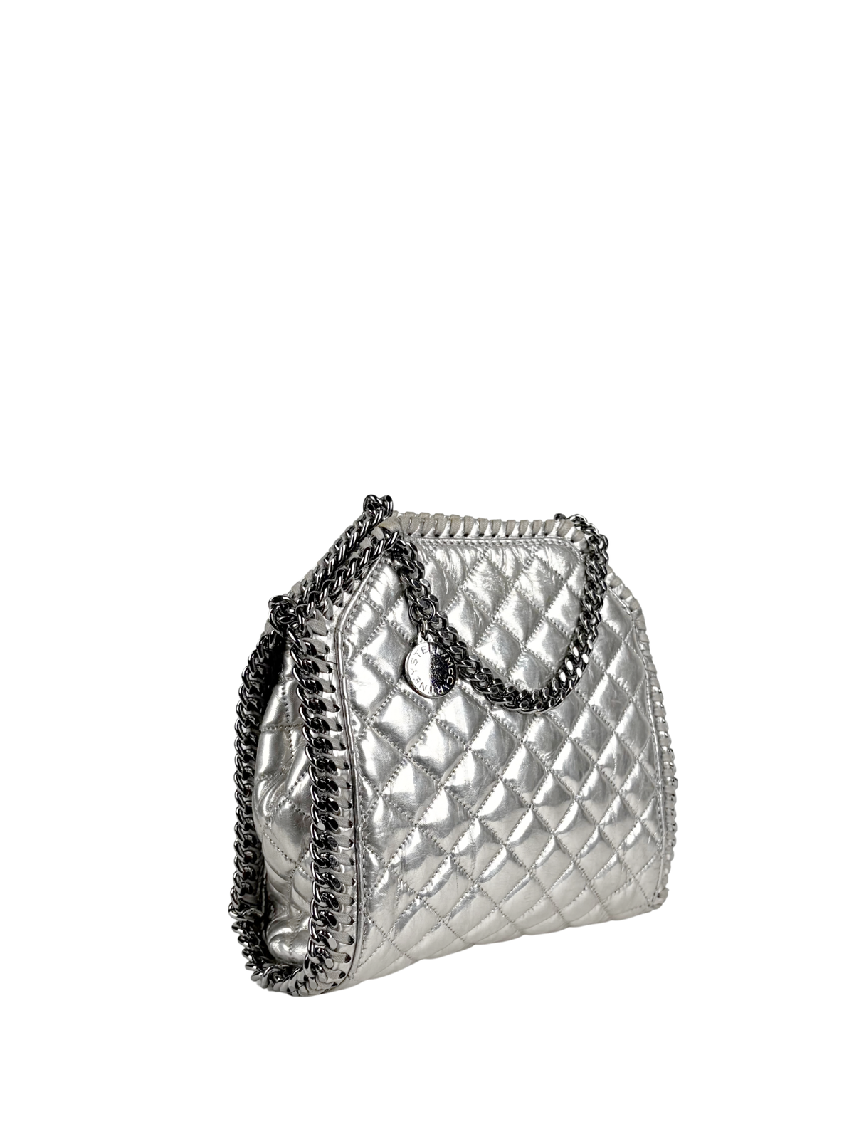 Stella McCartney Falabella Metallic Silver Quilted Mini Tote