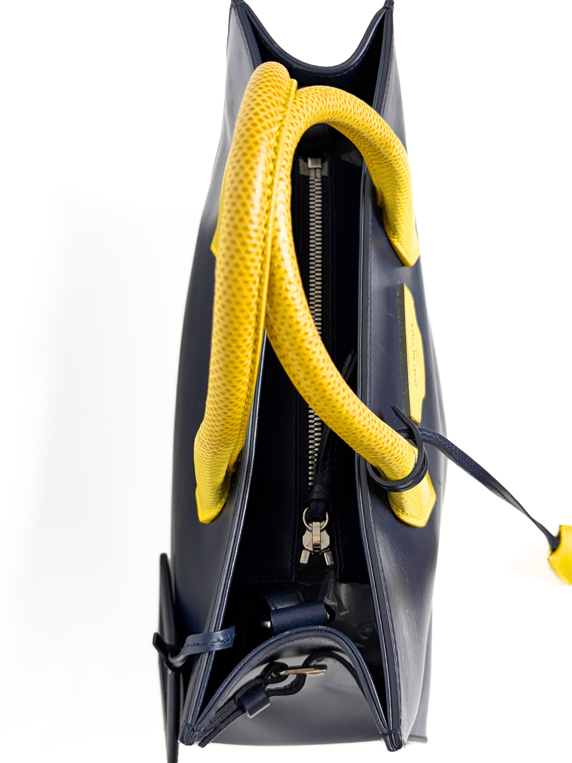 Balenciaga Padlock Nude Work Bag Navy/Yellow Leather