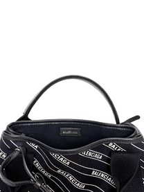 Balenciaga Canvas Logo Print Navy Cabas XS Black White