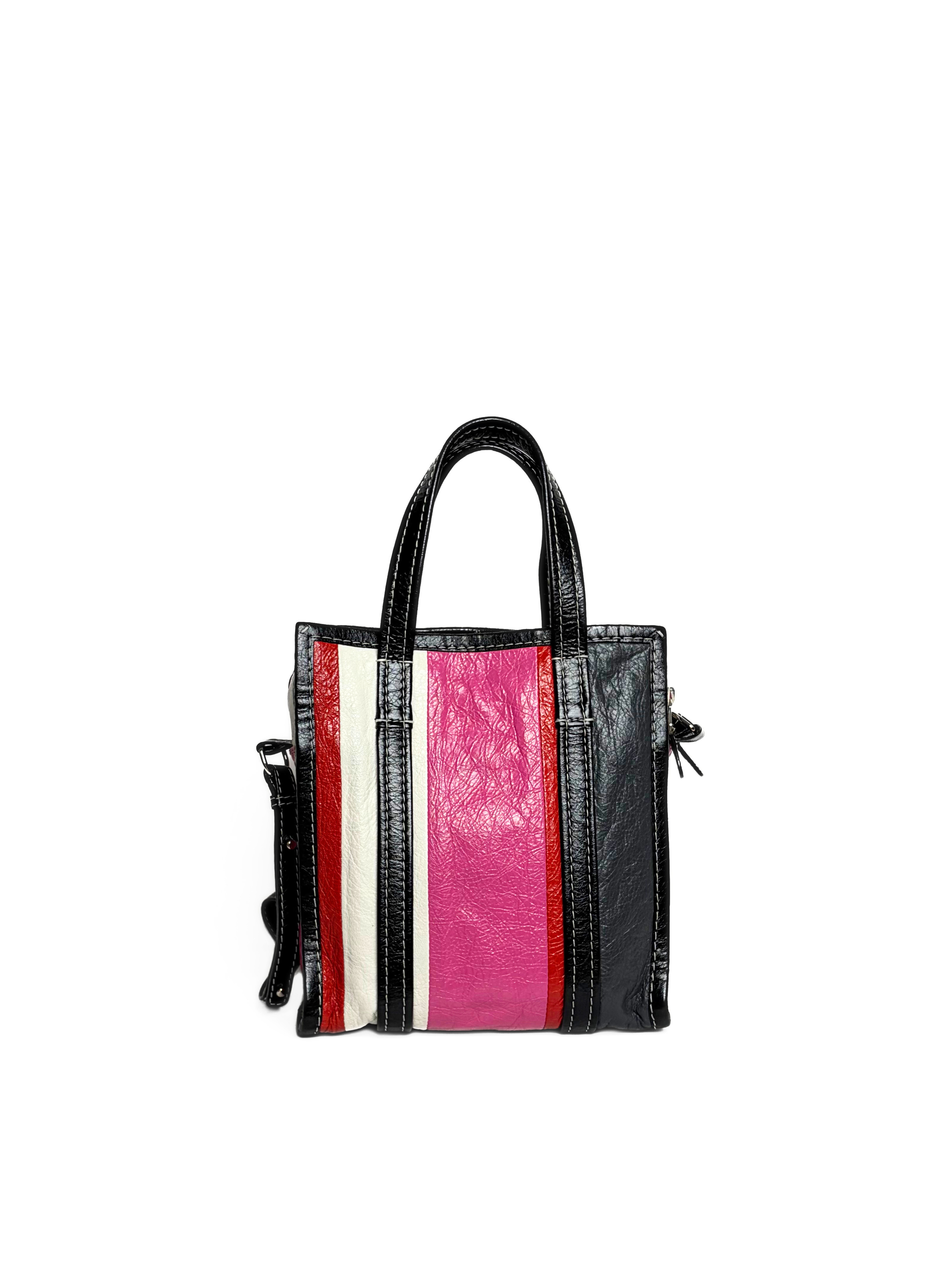 Balenciaga Bazar Mini Shopper Bag Multicolor Striped Crinkled Leather