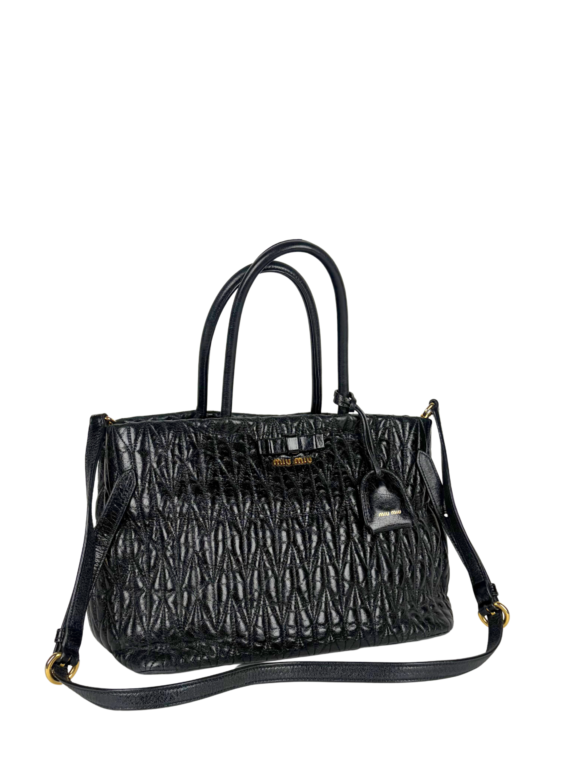 Miu Miu Black Matelassé Leather Tote