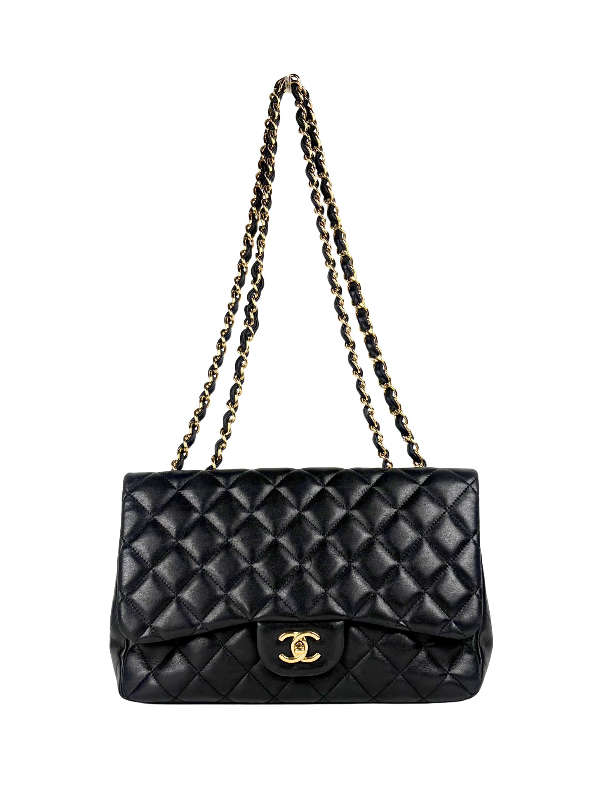 Chanel Jumbo Classic Flap Bag in Black Lambskin Leather