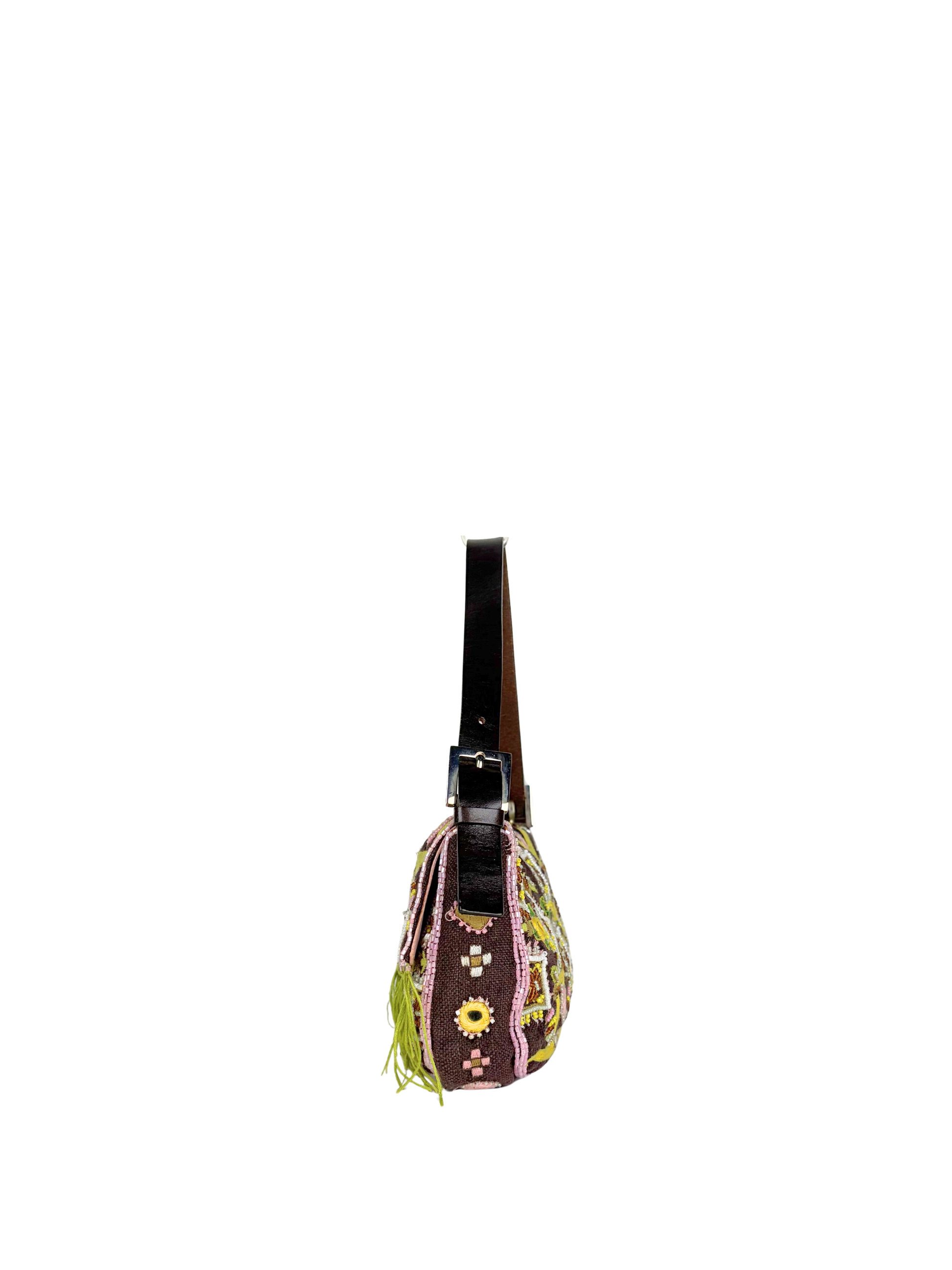 Vintage Fendi Beaded Mirror Fringe Baguette Bag