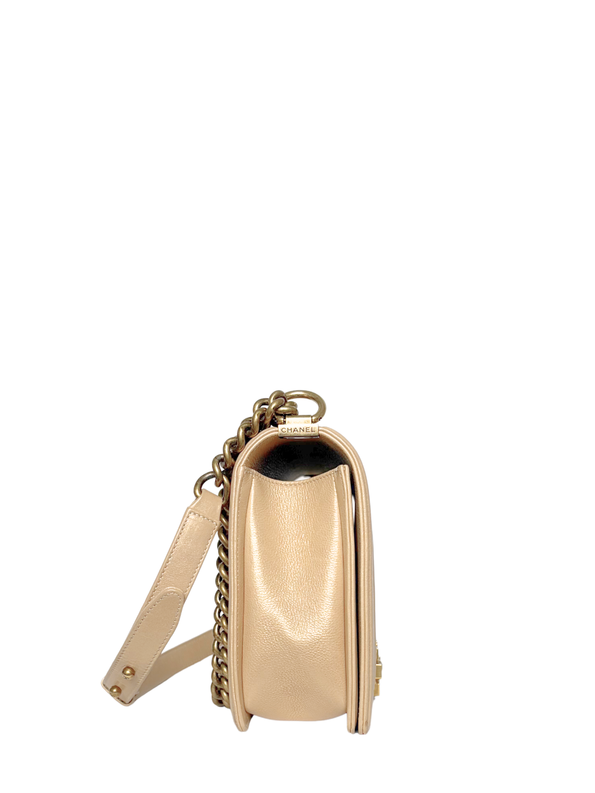 Chanel Boy Bag Medium Quilted Lambskin Beige with Gold Hardware