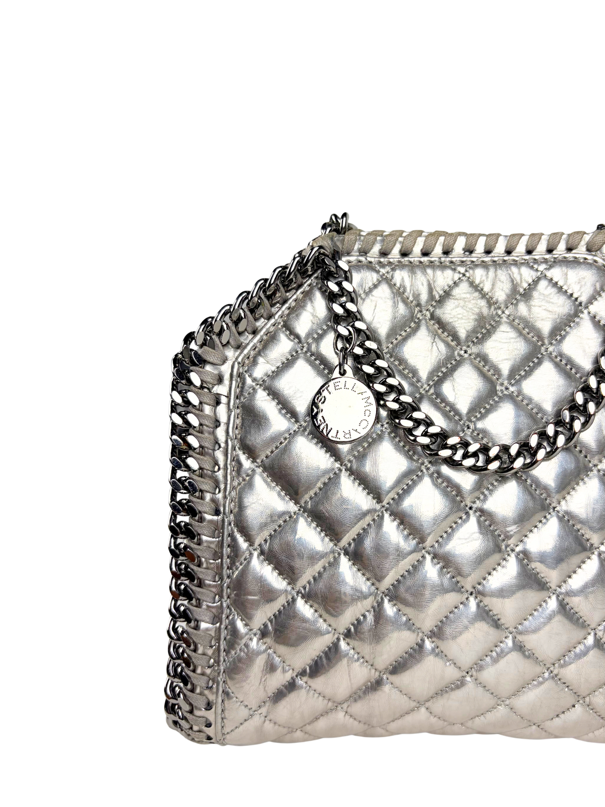 Stella McCartney Falabella Metallic Silver Quilted Mini Tote