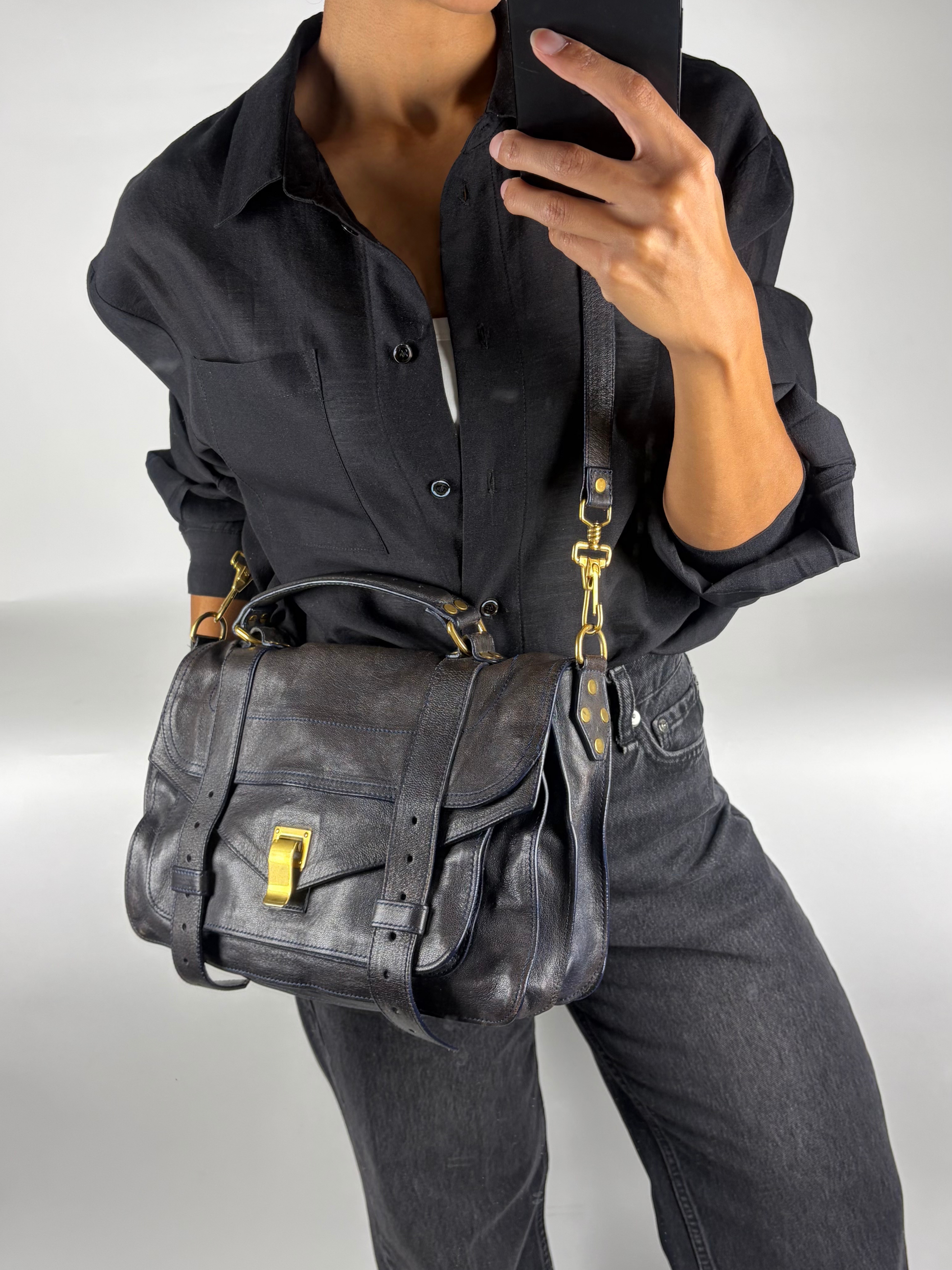Proenza Schouler PS1 Medium Satchel Bag in Midnight Navy/Black