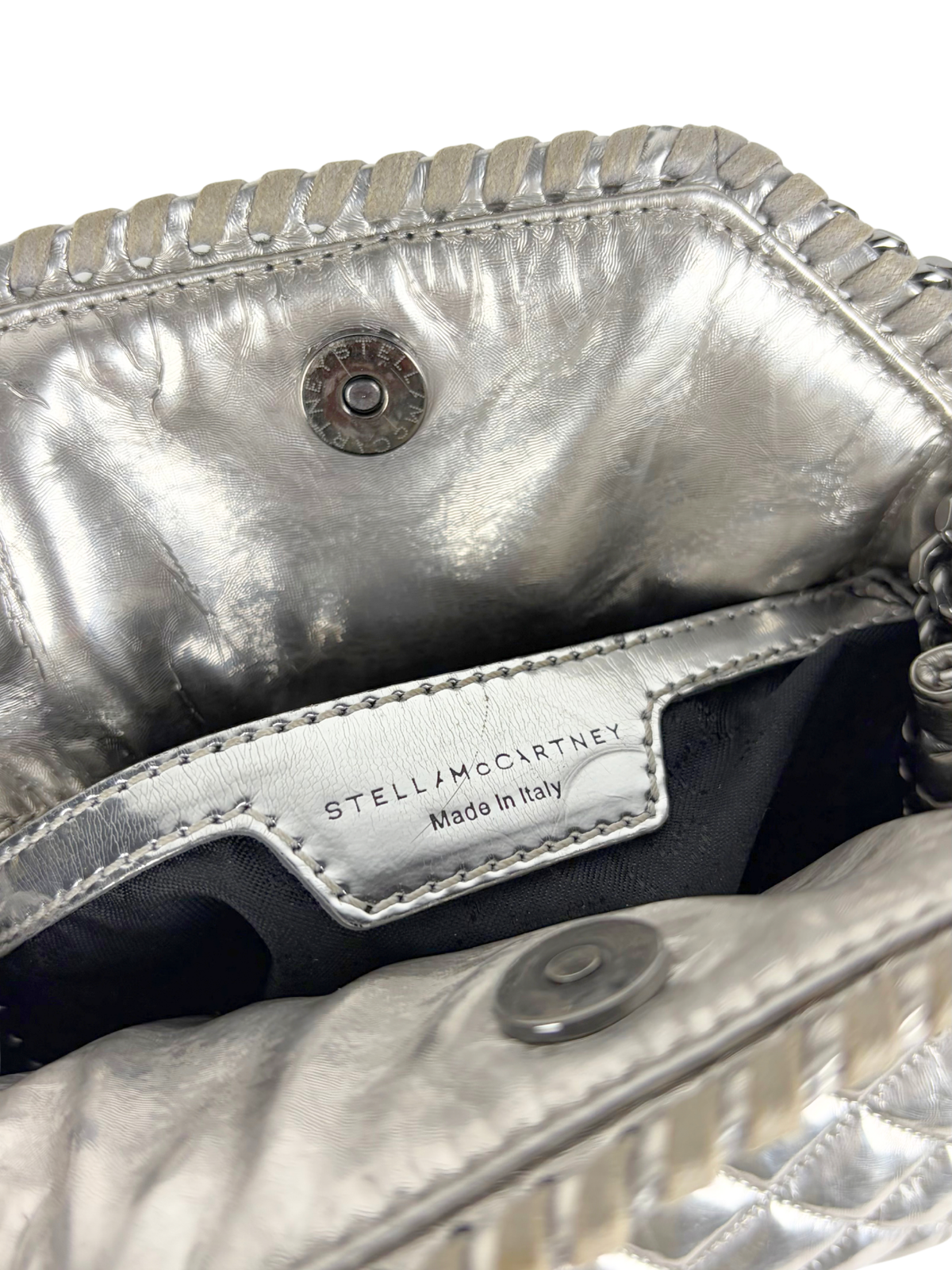 Stella McCartney Falabella Metallic Silver Quilted Mini Tote