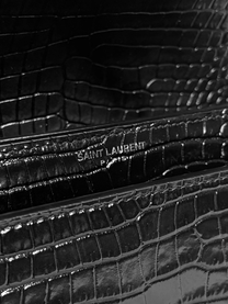 Saint Laurent Black Sunset Medium Shiny Croc-Embossed Shoulder Bag