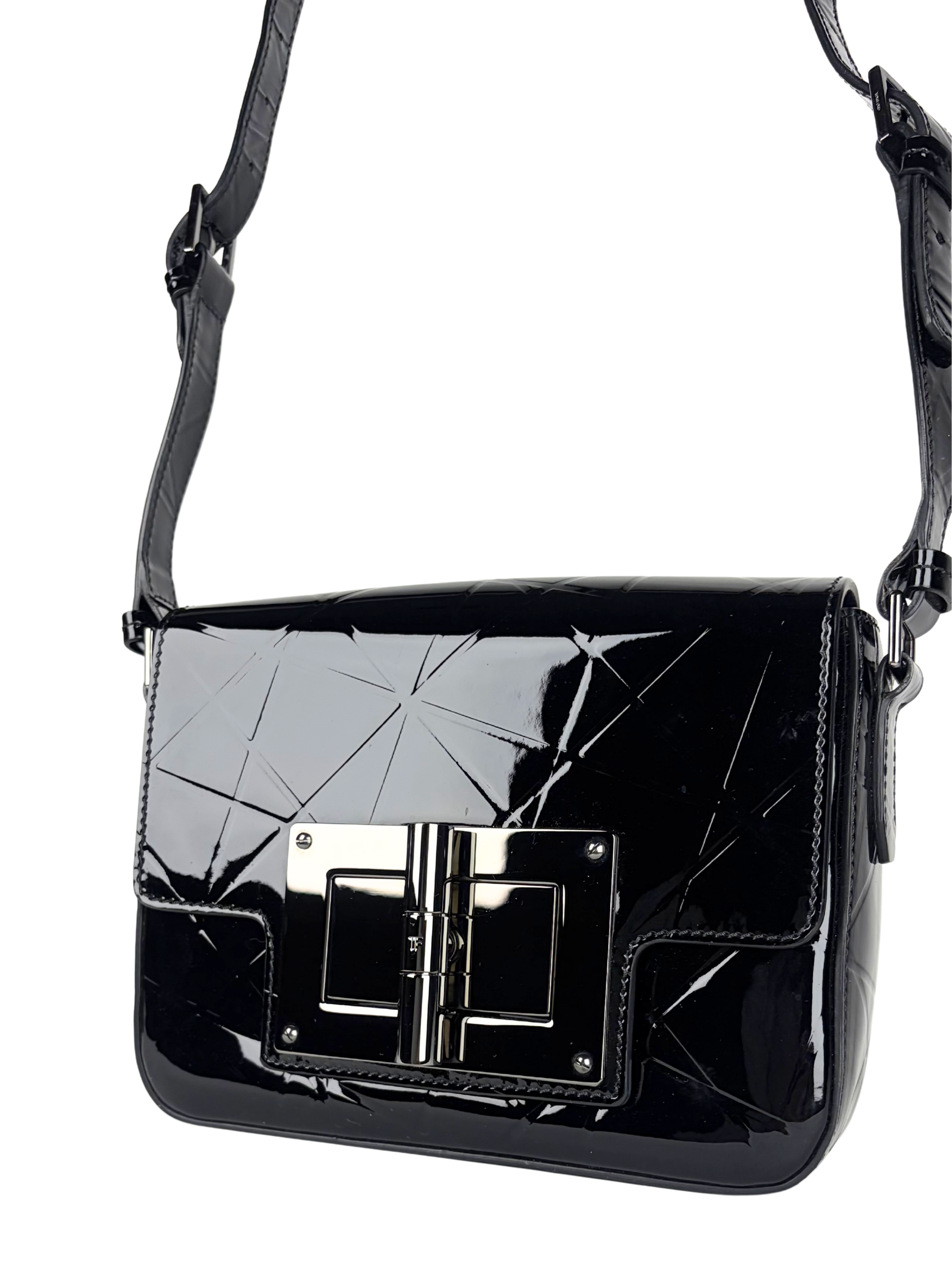 Tom Ford Black Geometric Patent Leather Natalia Bag