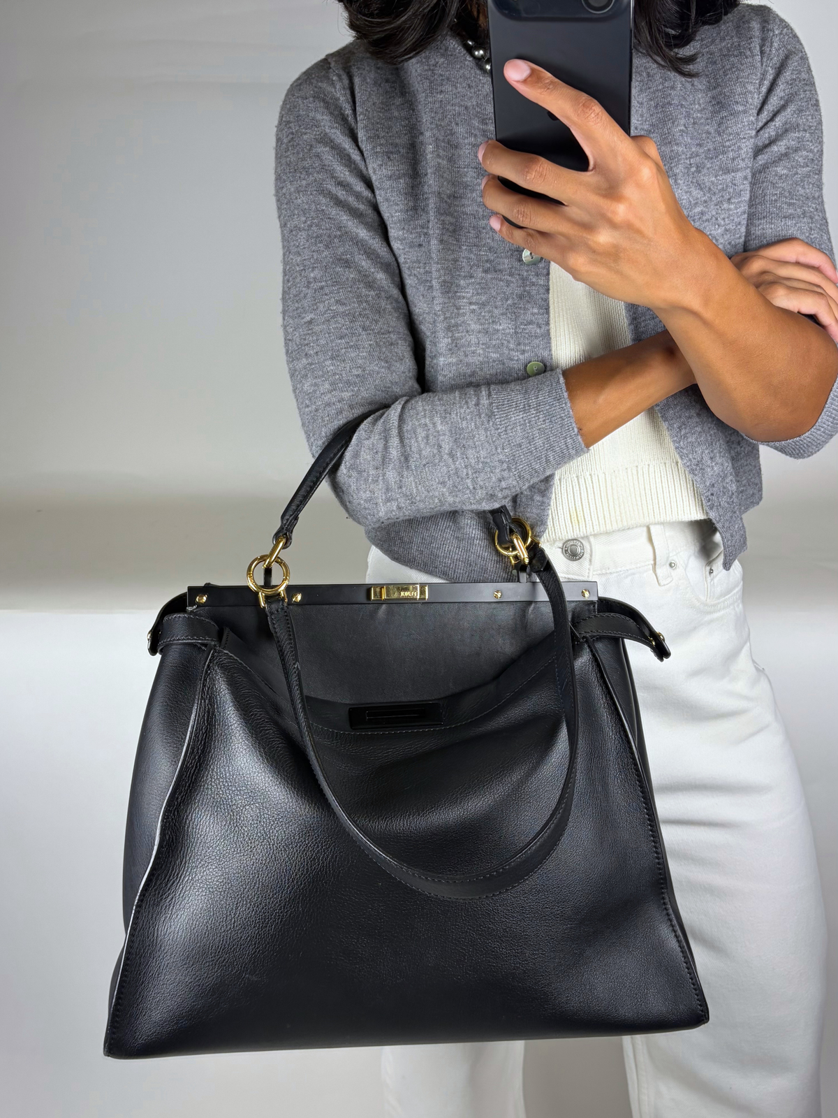 Fendi Black Calfskin Medium Peekaboo Bag