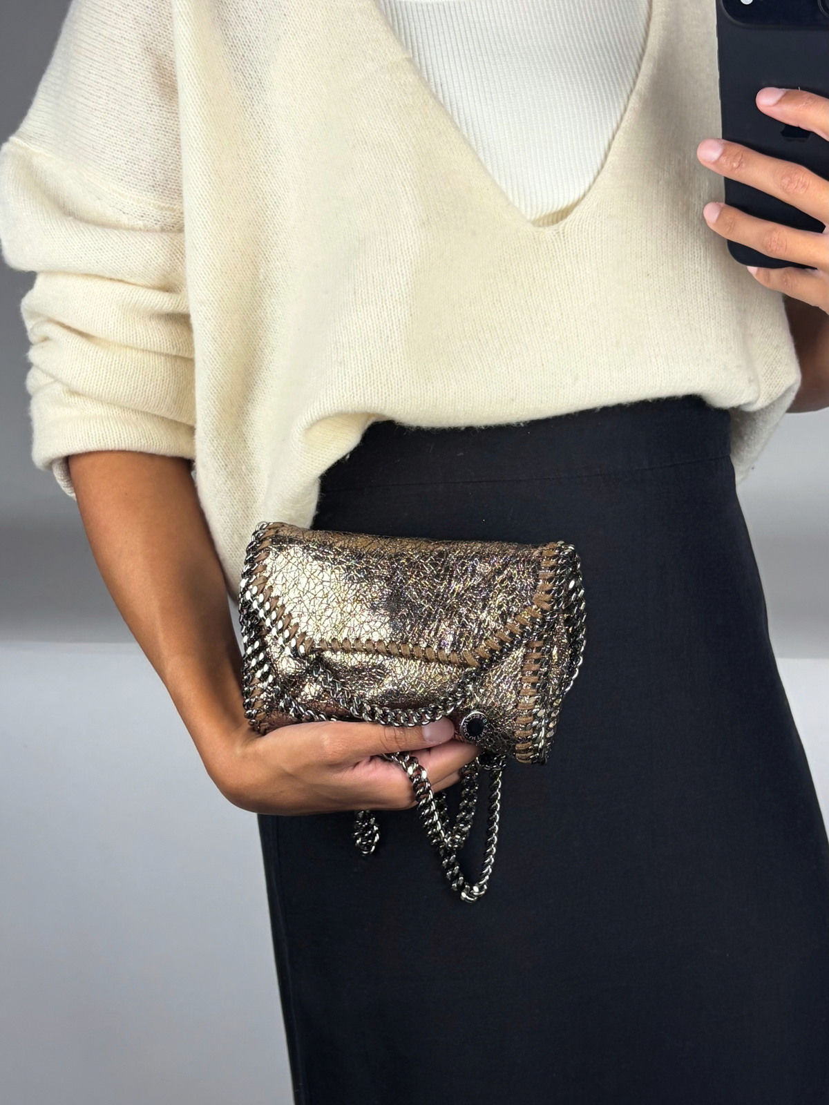 Stella McCartney Falabella Metallic Crackled Cross-Body Flap Bag