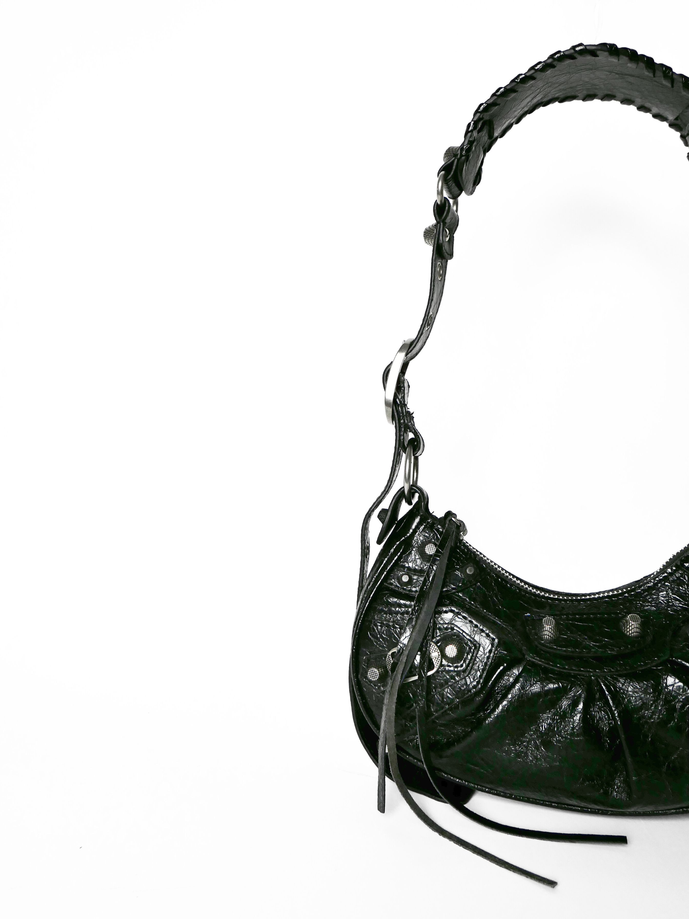 Balenciaga Le Cagole XS Studded Shoulder Bag in Black Leather